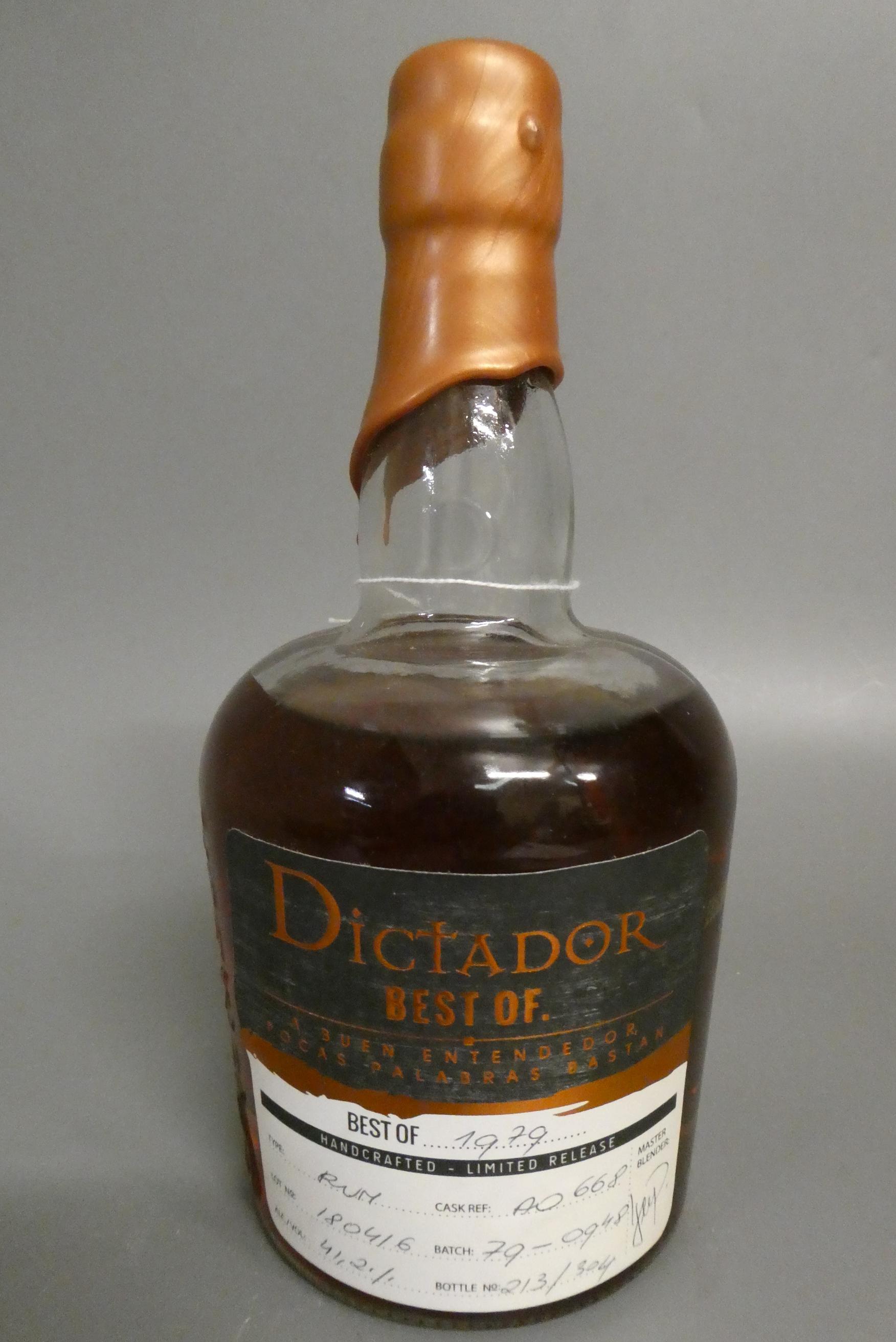 1 bottle Dictador best of 1979 rum, cask ref: AO668, lot no: 180416, batch: 79-0948, bottle no: Image