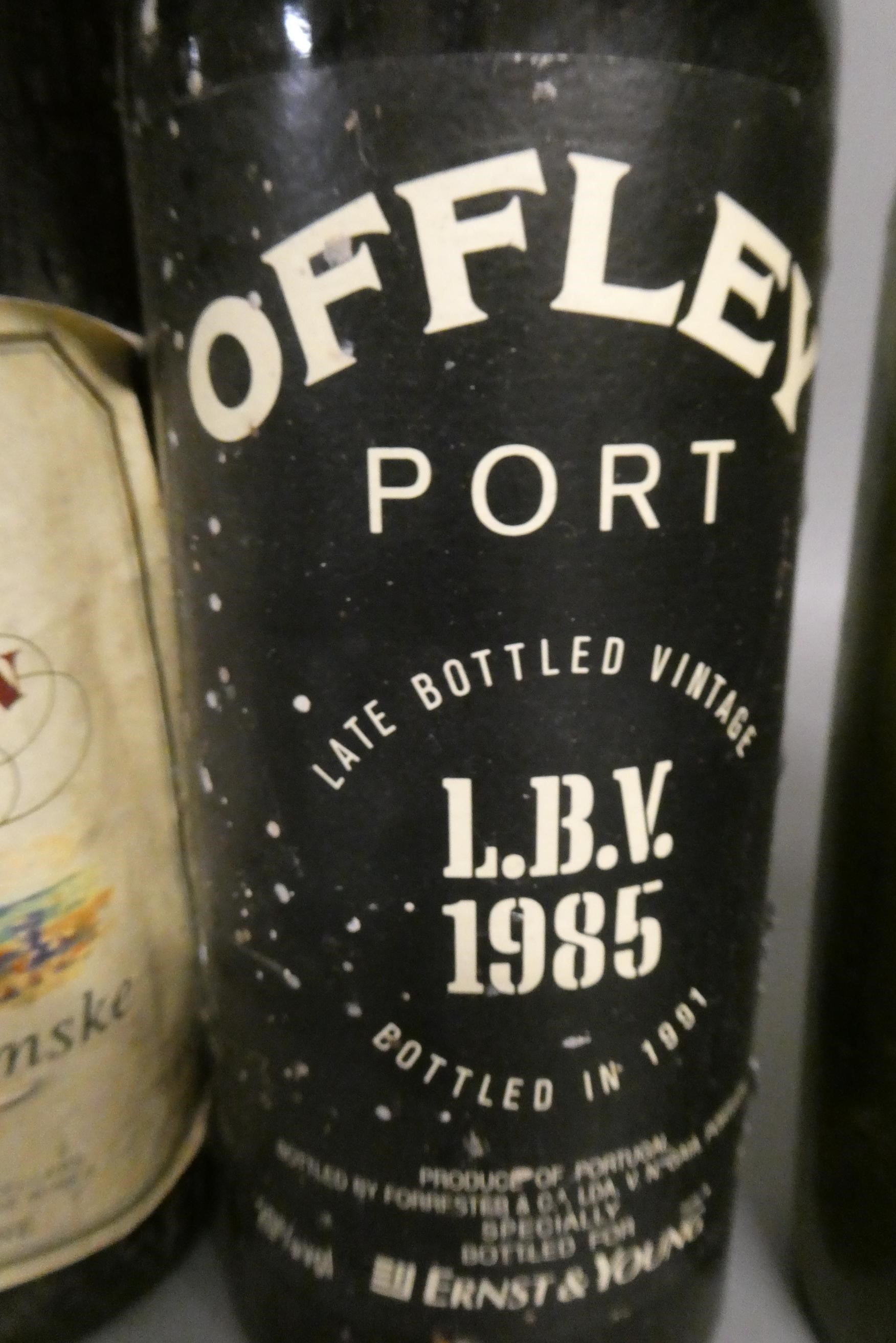 1 bottle Offley LBV 1985 port, 1 bottle 1991 Inkerman Cabernet Krymske, 1 antique cognac bottle, Image