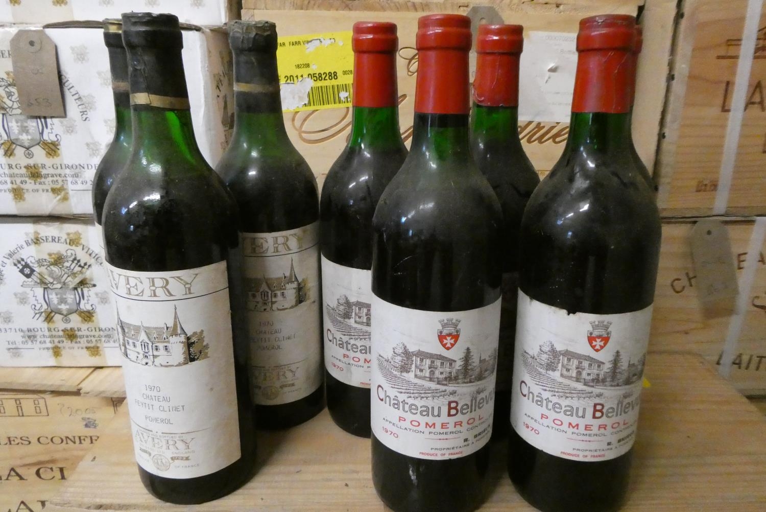 5 bottles Chateau Bellevue, 1970, Pomerol, together with 3 Chateau Feytit Clinet, 1970, Pomerol with Image