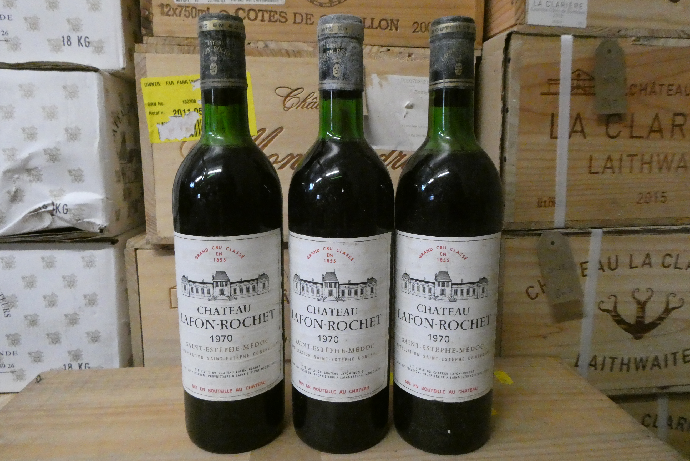 3 bottles Chateau Lafon-Rochet, 1970, Saint-Estephe-Medoc, grand cru classe (Est. plus 24% premium Image