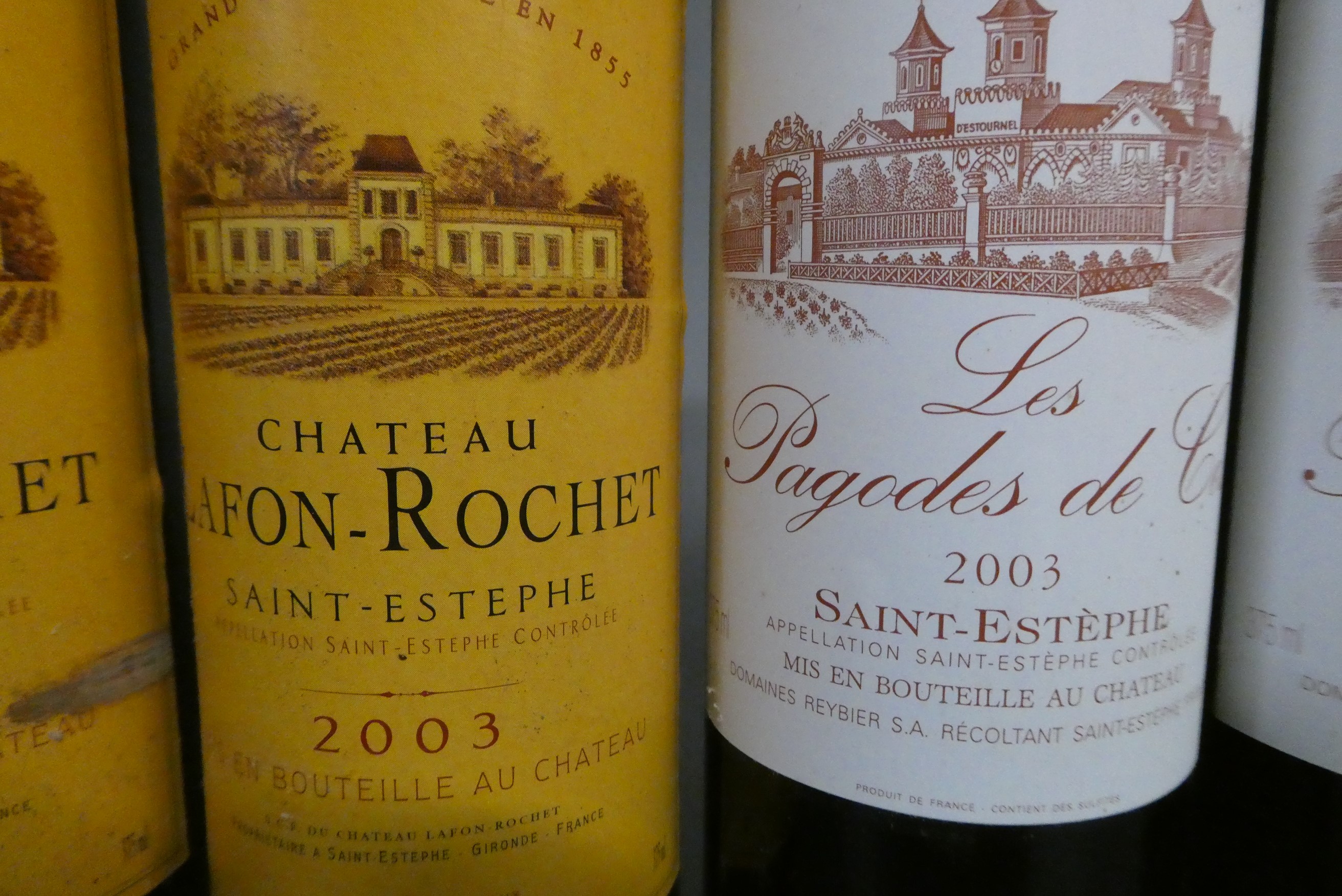 4 half bottles 2003 vintage Saint-Estephe, comprising 2 Chateau Lafon-Rochet & 2 Les Pagodes de Cos, Image