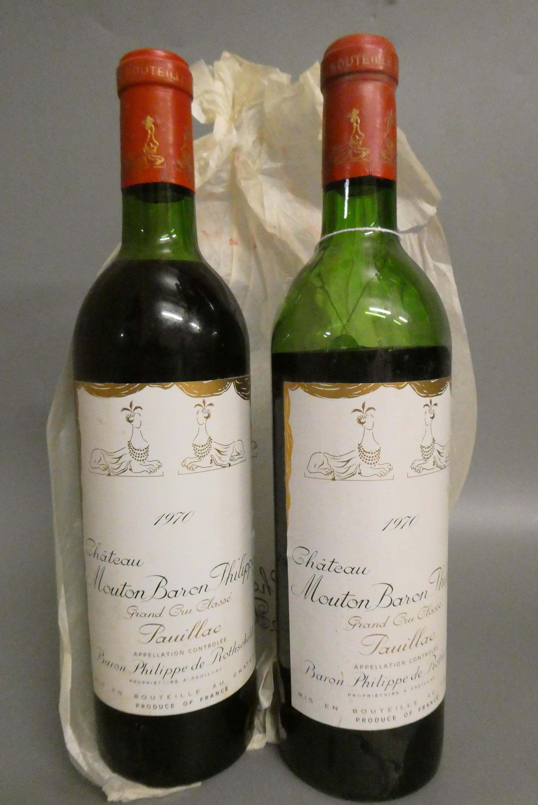 2 bottles Chateau Mouton Baron Phillipe, 1970, pauillac, grand cru classe (Est. plus 24% premium Image