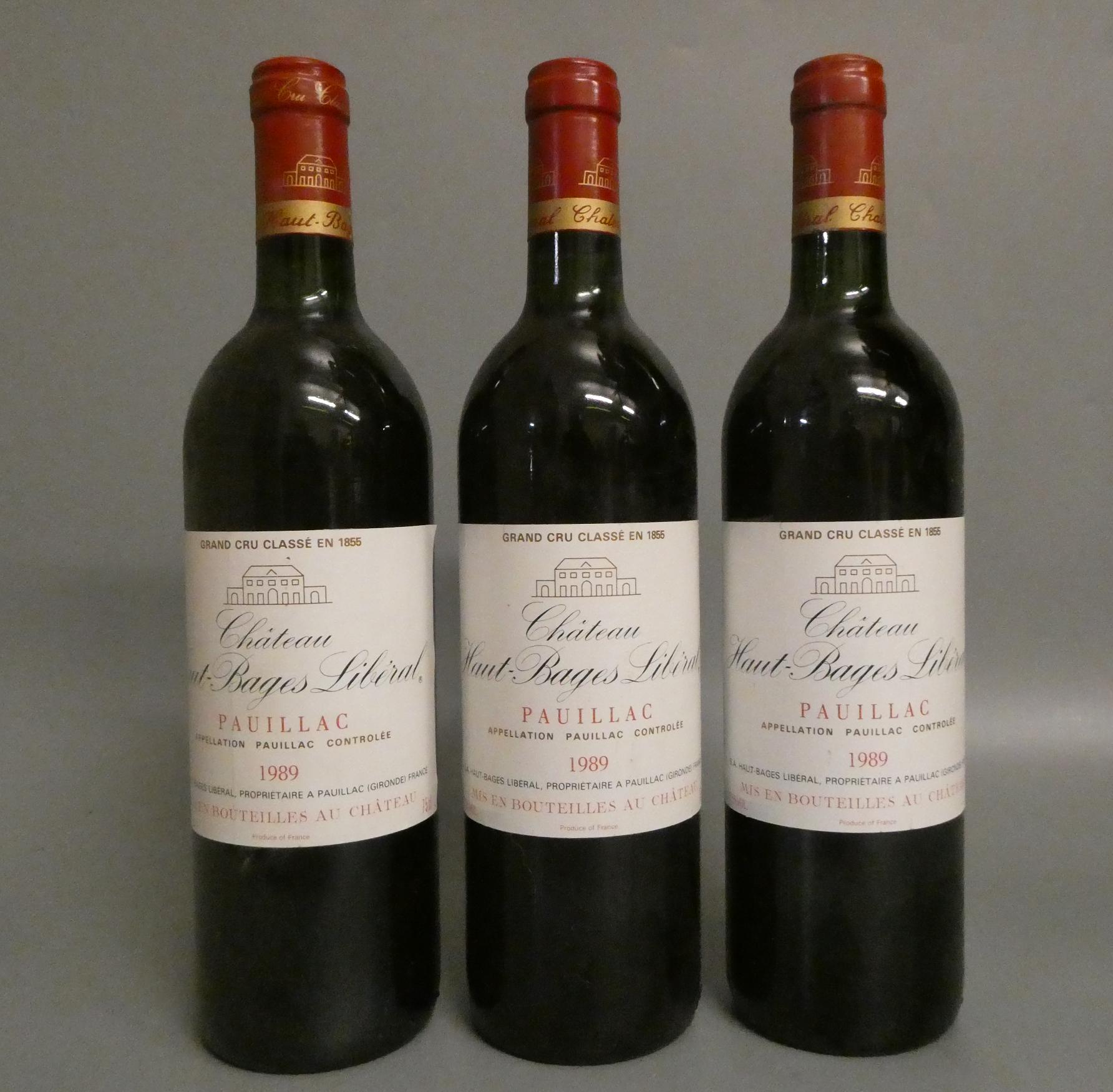 3 bottles Chateau Haut-Bages Liberal, 1989, pauillac, grand cru classe (Est. plus 24% premium inc. Image