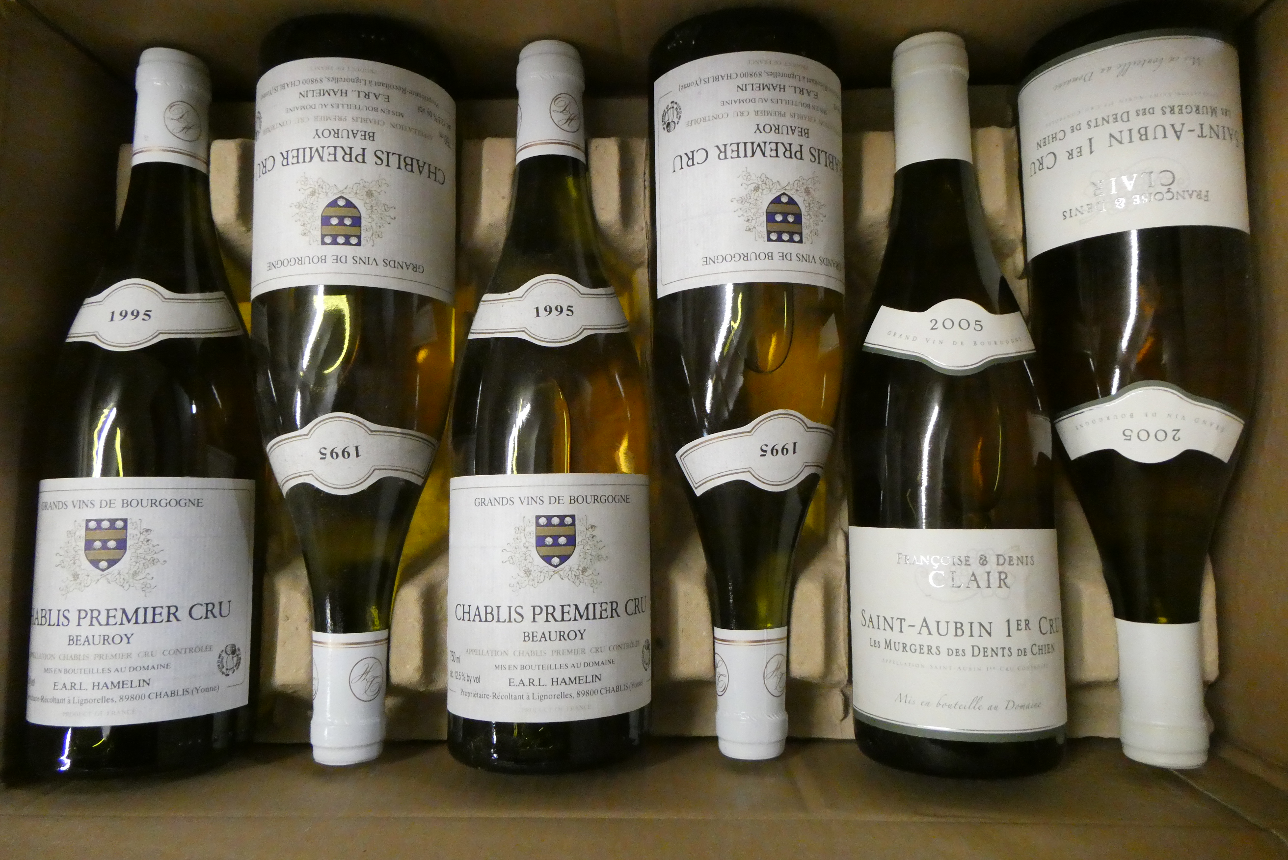 6 bottles of white burgundy, comprising 4 Chablis Premier Cru, 1995, Beauroy, Hamelin, & 2 Image