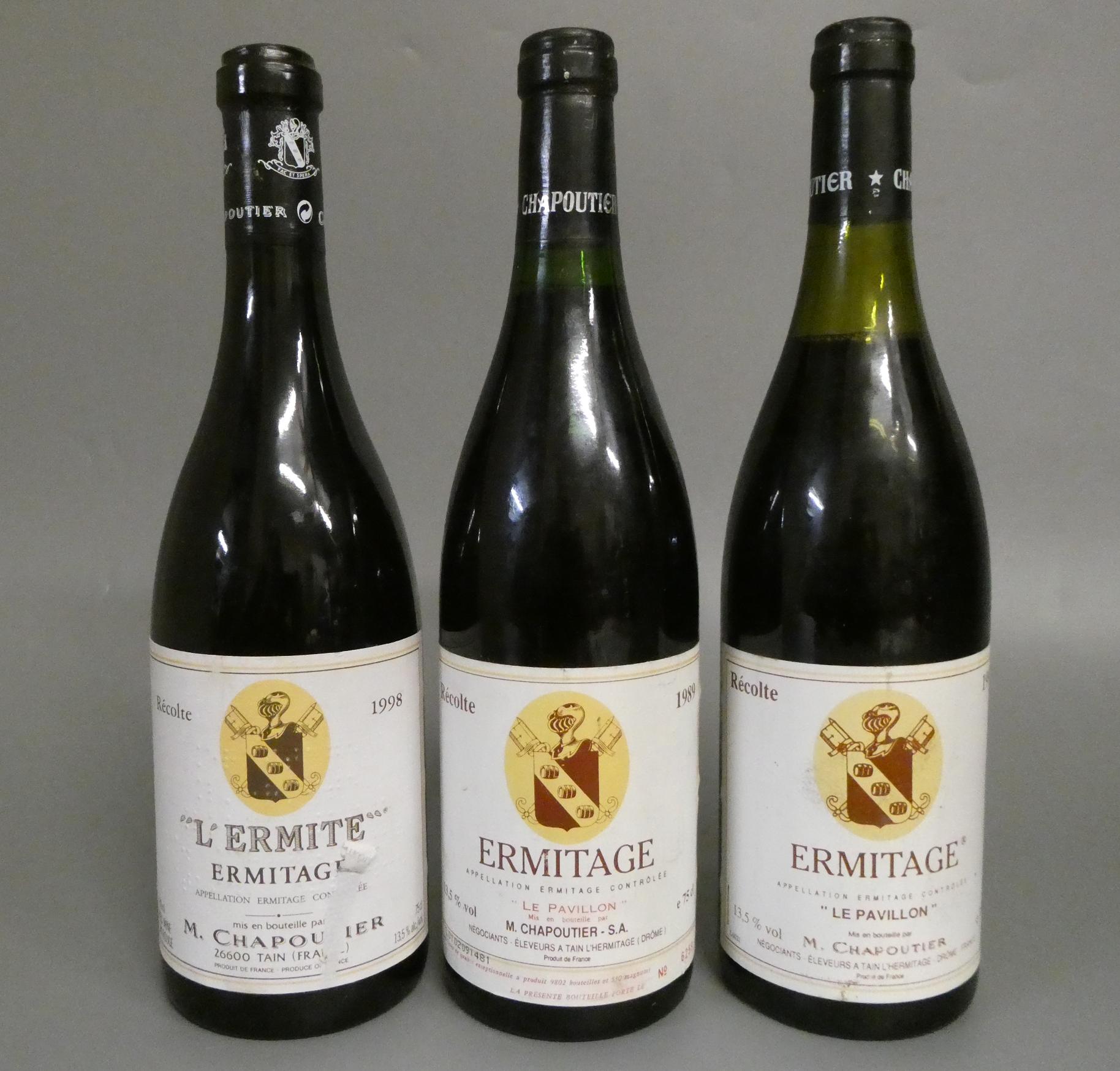 3 bottles Ermitage, M. Chapoutier, comprising 1 1989 "Le Pavillon", 1 1991 "Le Pavillon" and 1 1998 Image