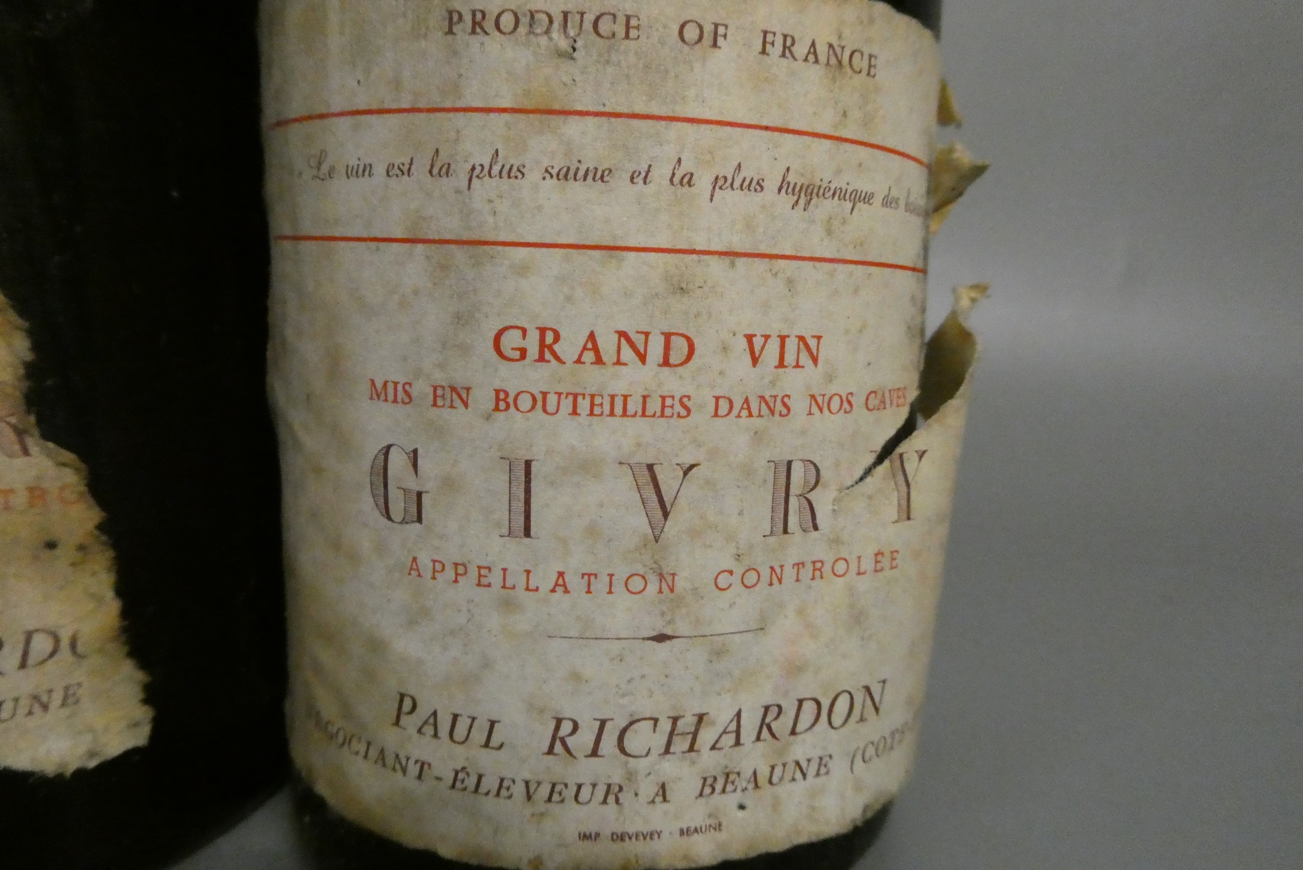 2 bottles Givry, 1970, Paul Richardson, grand vin (Est. plus 24% premium inc. VAT) Image
