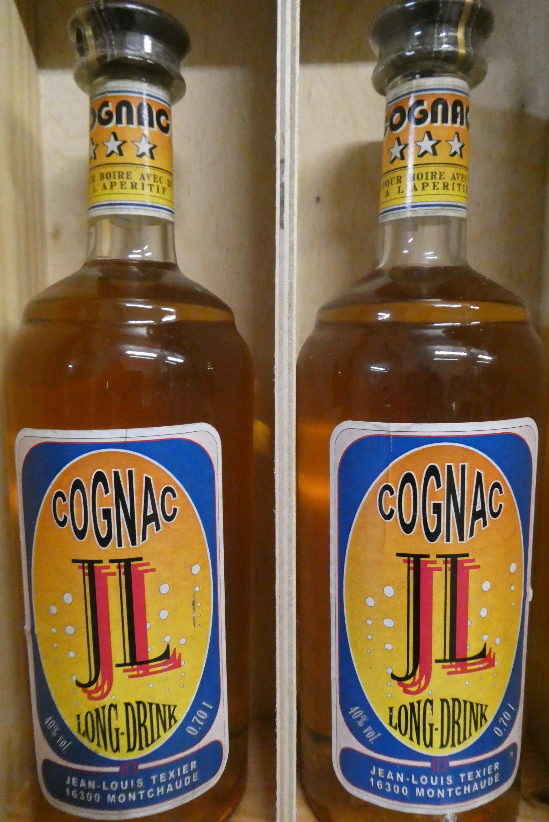 2 bottles Jean-Louis Texier cognac, three star, 40%, in Concorde box (Est. plus 24% premium inc. Image