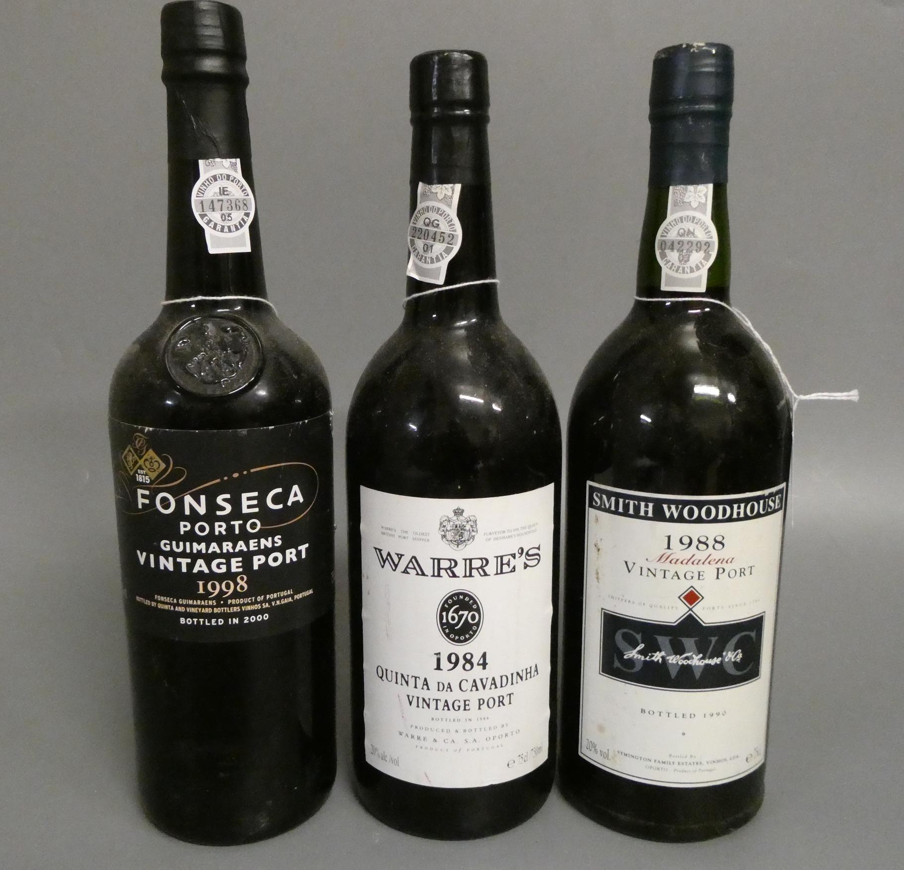 3 bottles of vintage port, comprising Warres 1984, Smith Woodhouse 1988 and Fonseca 1998 (Est. plus Image
