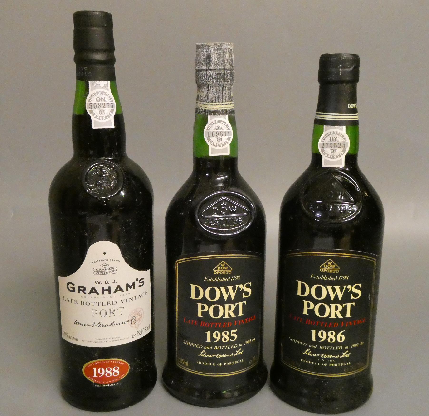 3 bottles of port comprising Dow's LBV 1985, Dow's LBV 1986 and Graham's LBV 1988 (Est. plus 24% Image