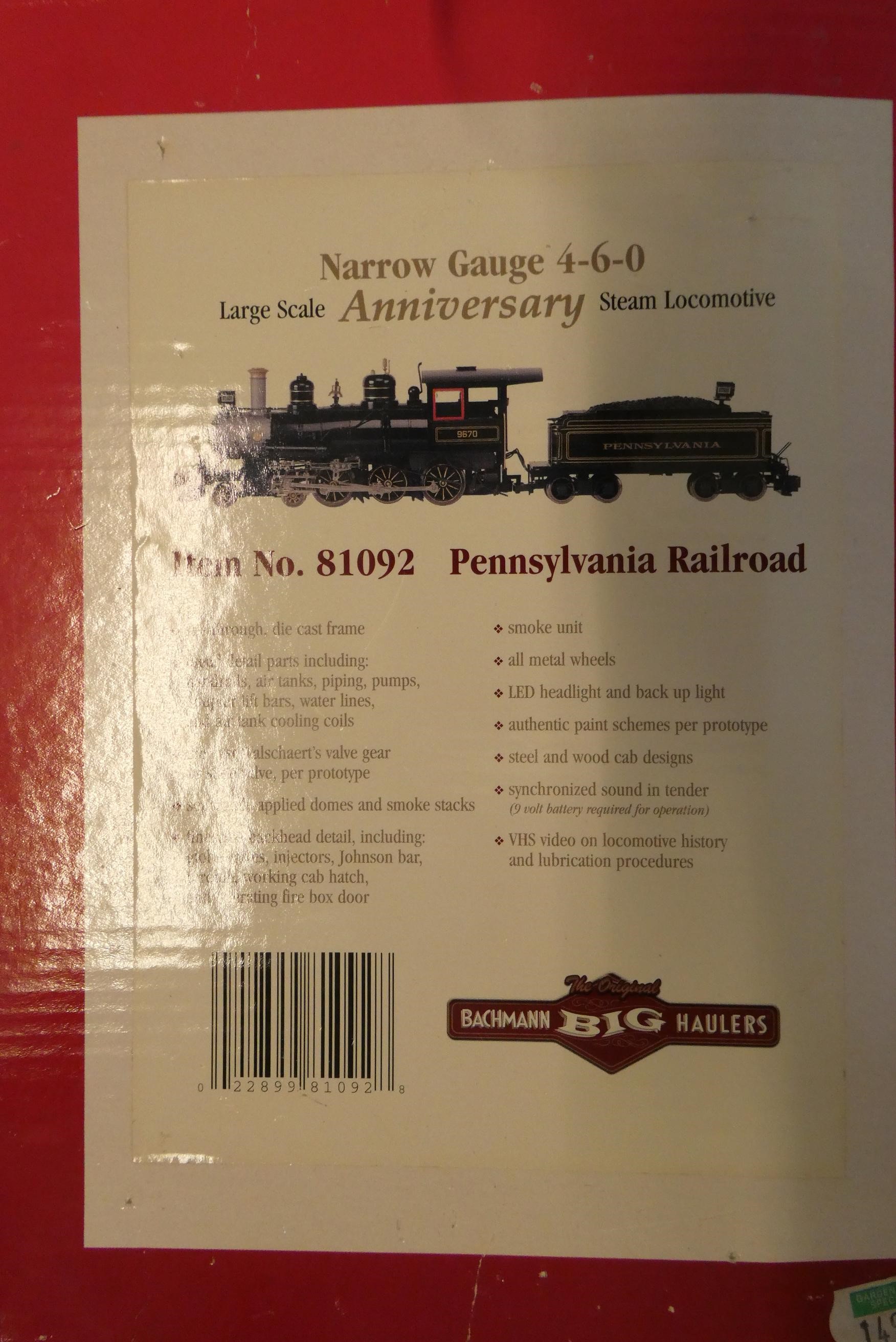 Bachmann Big Haulers G Type steam locomotive Pennsylvania Railroad Edition, boxed, good Image