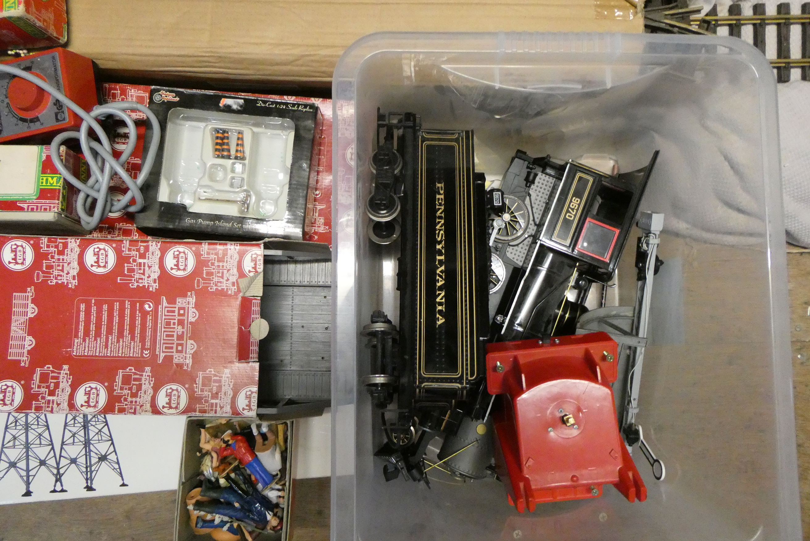 A quantity of G scale track, trackside accessories, controllers and playworn items, fair Image