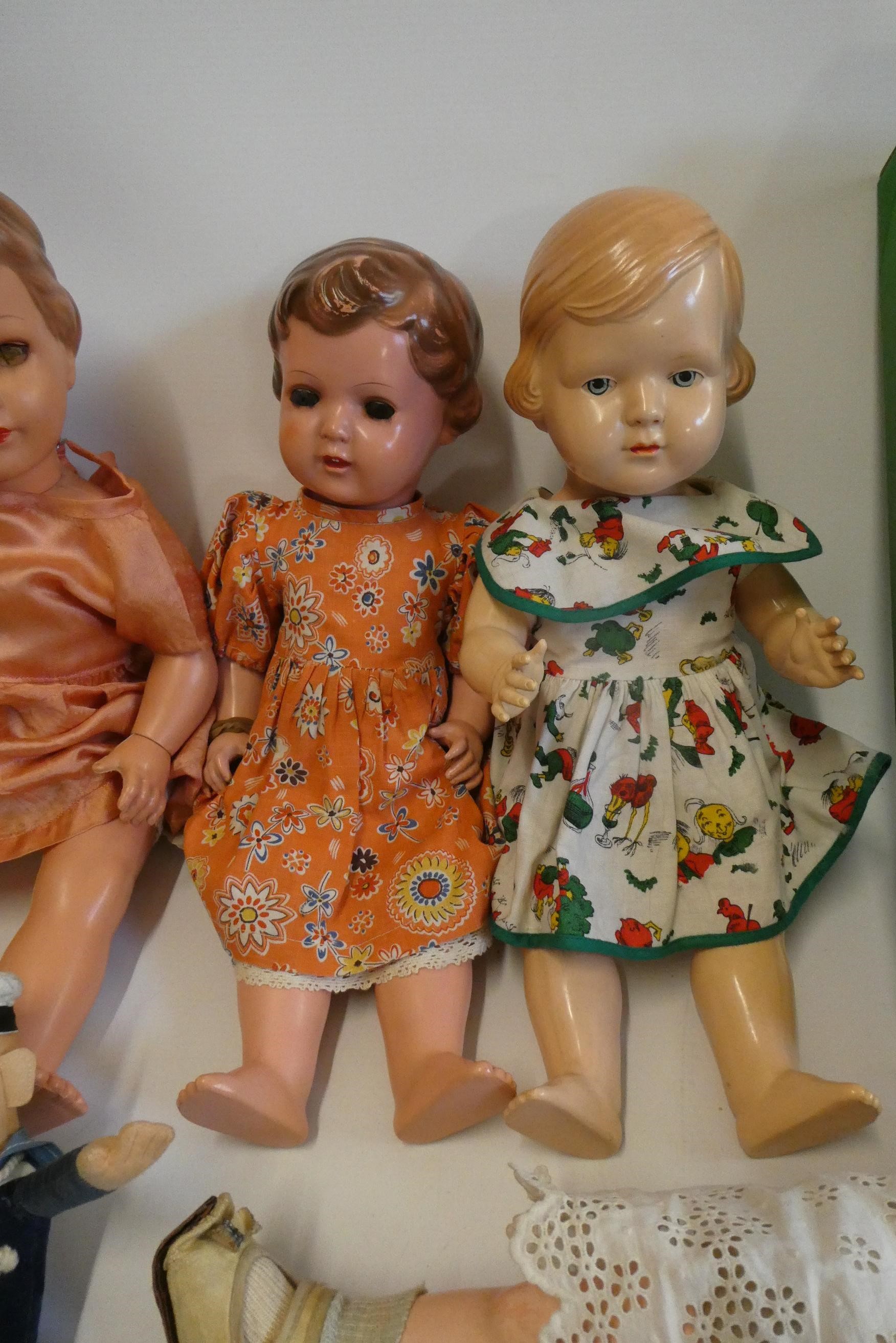 Seven vintage dolls, including two Norah Welling sailors, a Malaysian wood carved puppet, Image