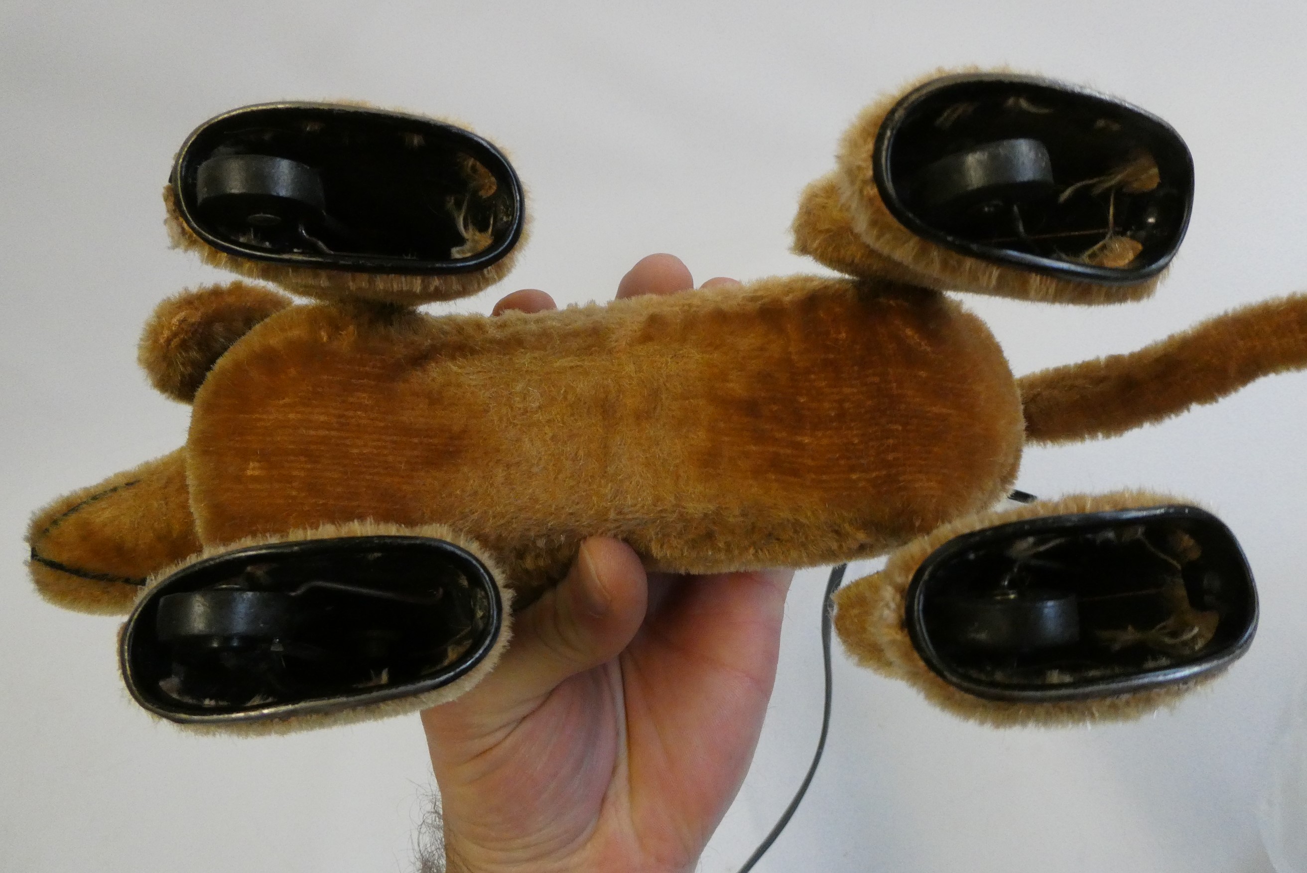 Schuco walking sausage dog, 1950s, with "trip-trap" motion and lead, 11" long Image