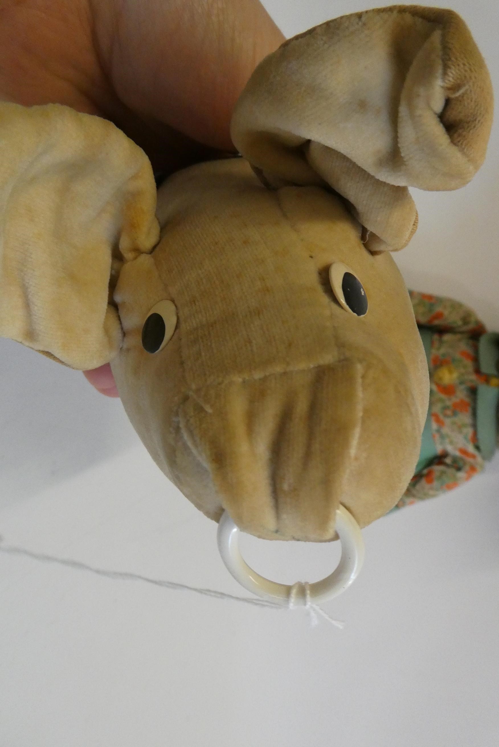 Two Merrythought stuffed toys, comprising a 21" rabbit with white plush and felt dress, and a 9" Image