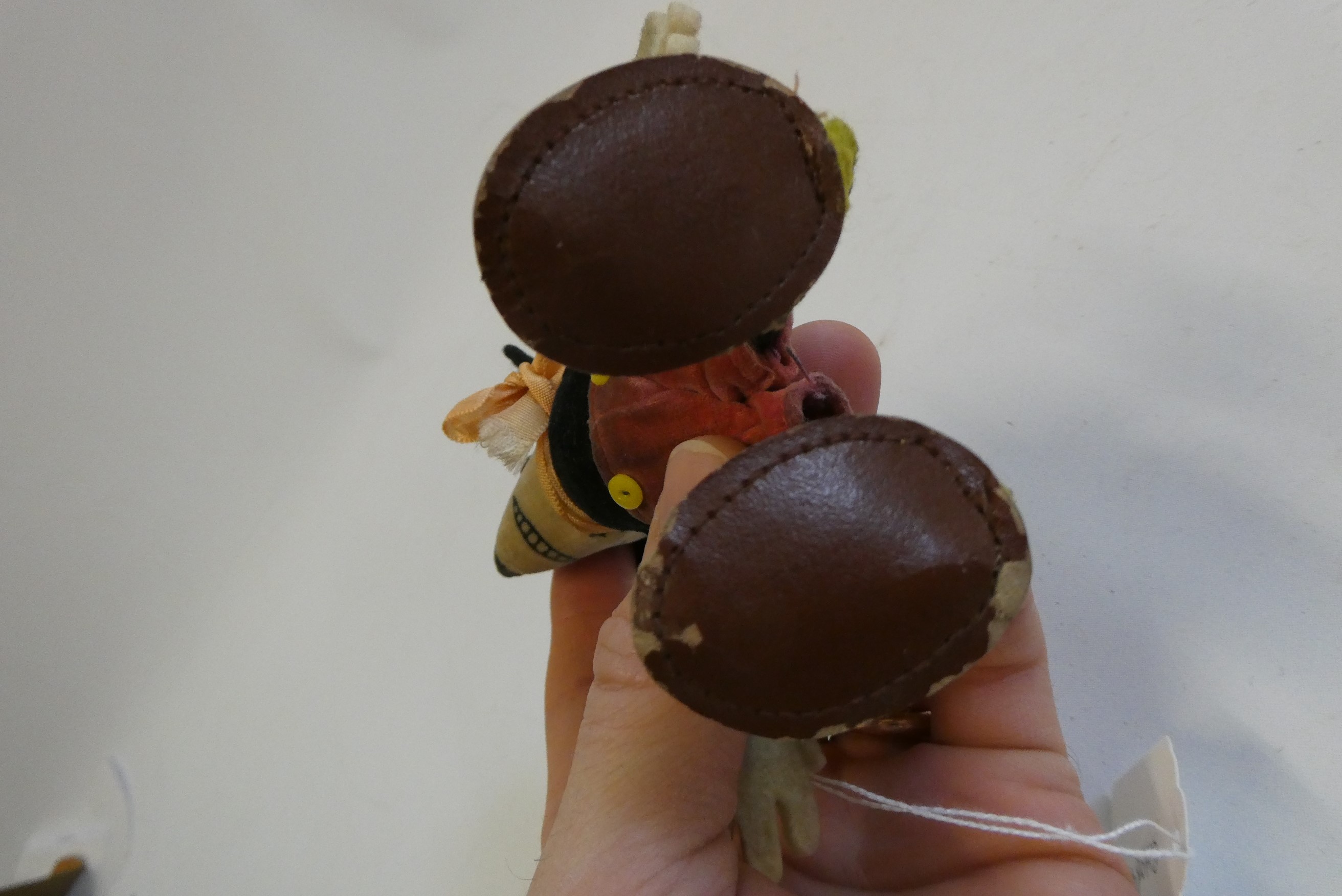 Deans felt Mickey Mouse, with shoe button eyes, registration number to neck, red shorts and yellow Image