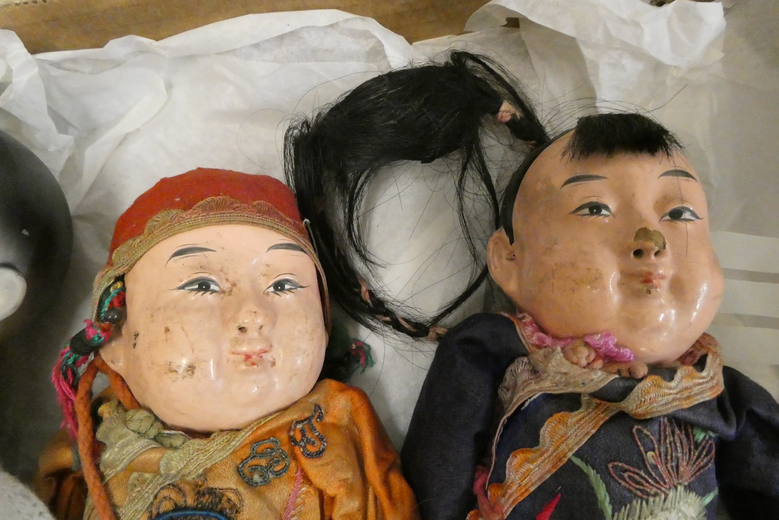3 vintage oriental dolls, comprising one German bisque socket head example numbered 2 and two all Image