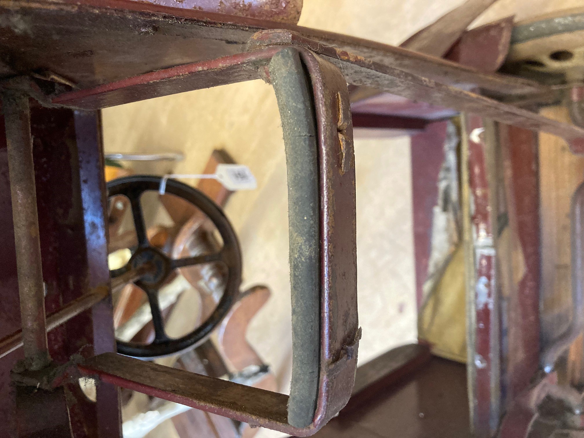 Lines Brothers vintage open tourer pedal car, pressed metal construction with maroon pin striped Image