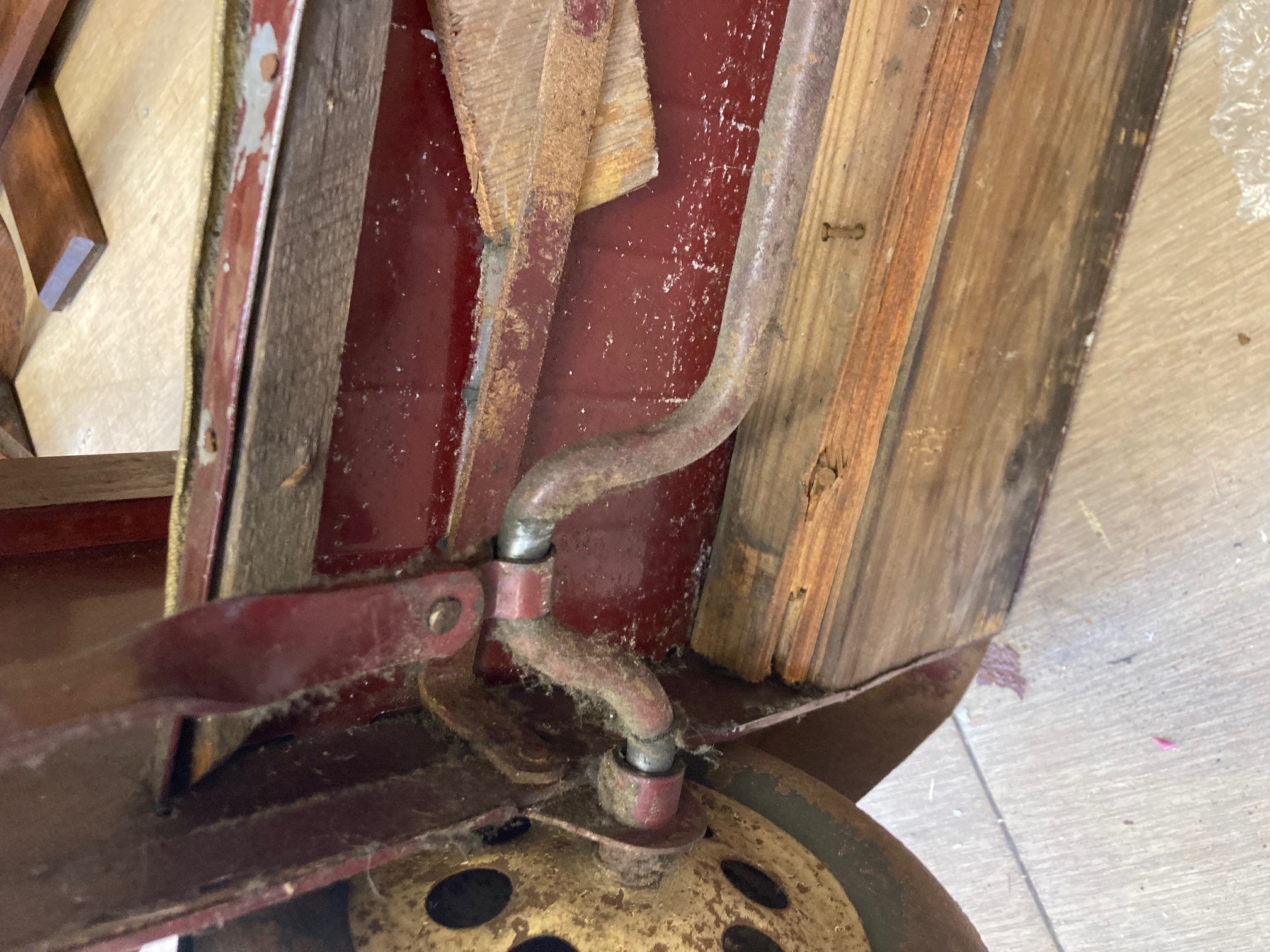 Lines Brothers vintage open tourer pedal car, pressed metal construction with maroon pin striped Image