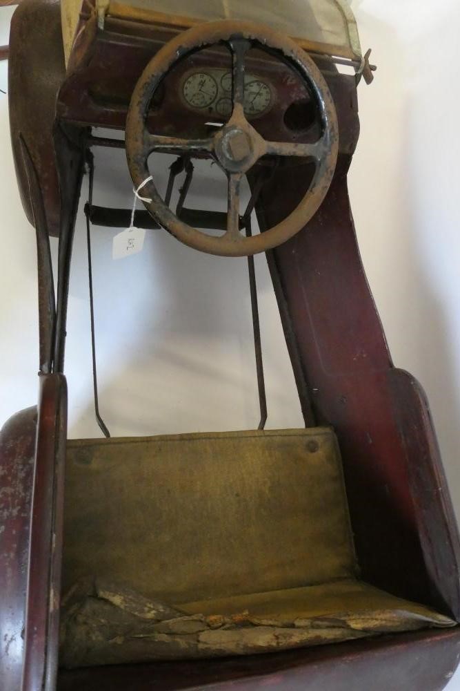 Lines Brothers vintage open tourer pedal car, pressed metal construction with maroon pin striped Image