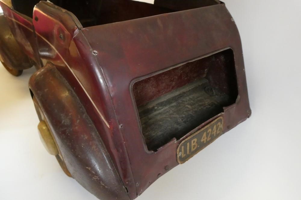 Lines Brothers vintage open tourer pedal car, pressed metal construction with maroon pin striped Image