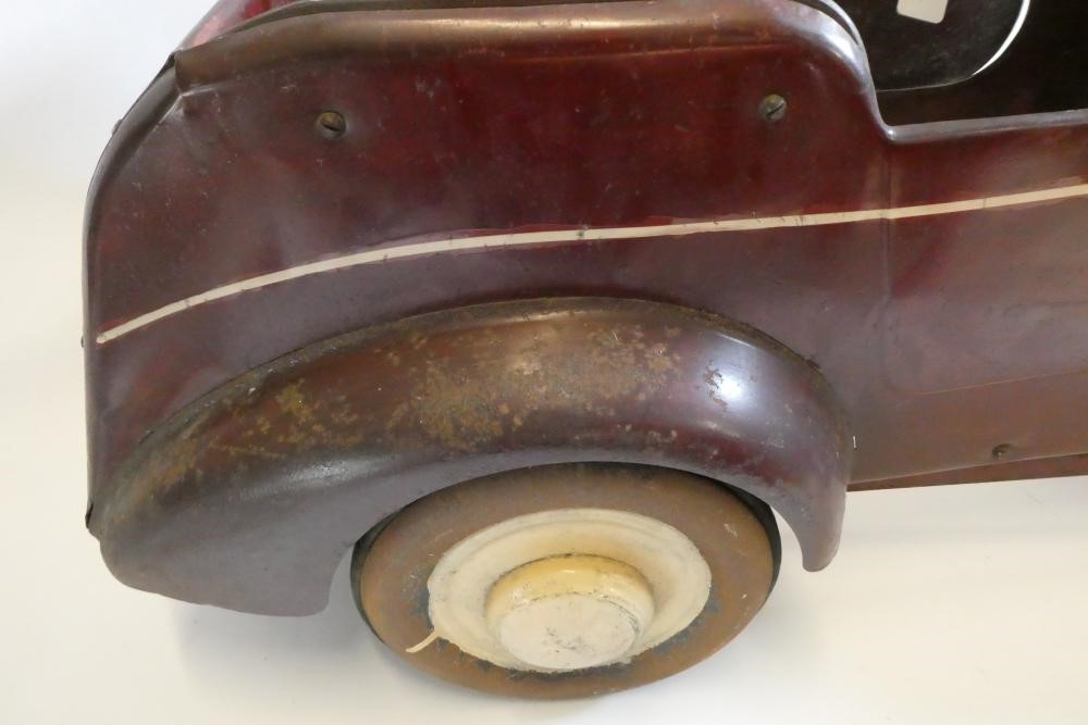 Lines Brothers vintage open tourer pedal car, pressed metal construction with maroon pin striped Image