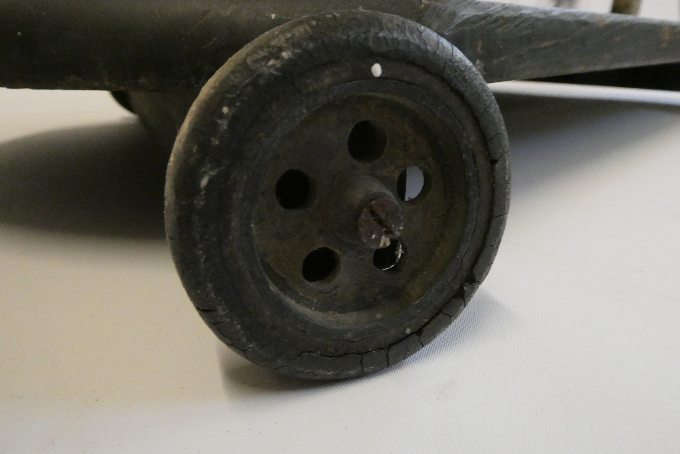 An antique carved wood pull-a-long horse, with horse hair tail, wooden base and metal wheels, 23 Image