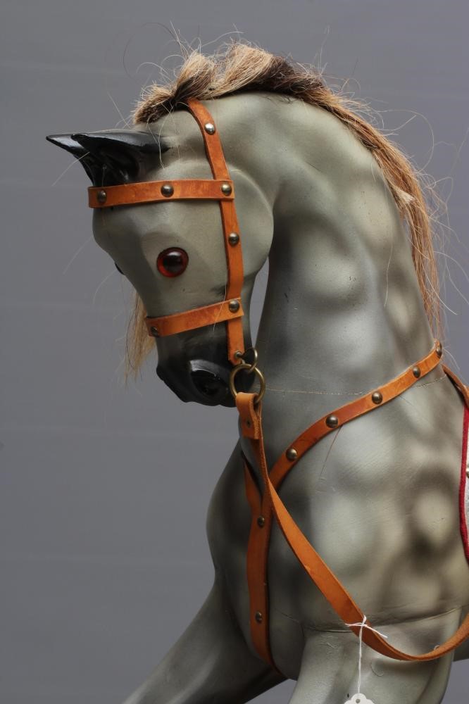Rocking horse, 20th century, of carved wood construction, painted in dappled grey, with horse hair Image
