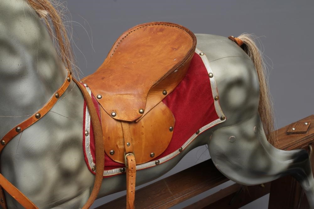 Rocking horse, 20th century, of carved wood construction, painted in dappled grey, with horse hair Image