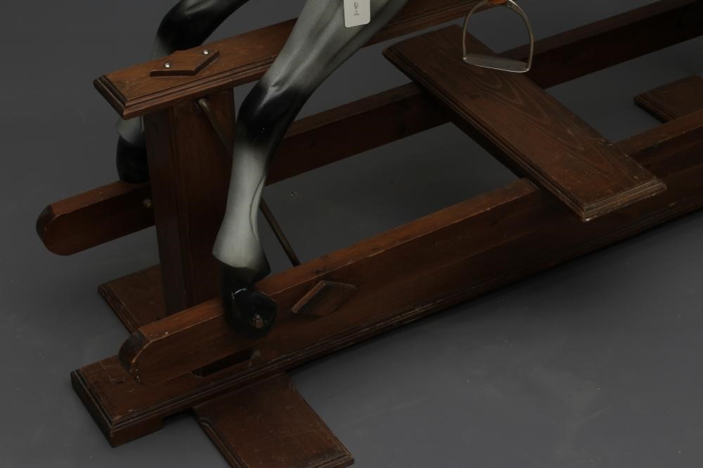 Rocking horse, 20th century, of carved wood construction, painted in dappled grey, with horse hair Image