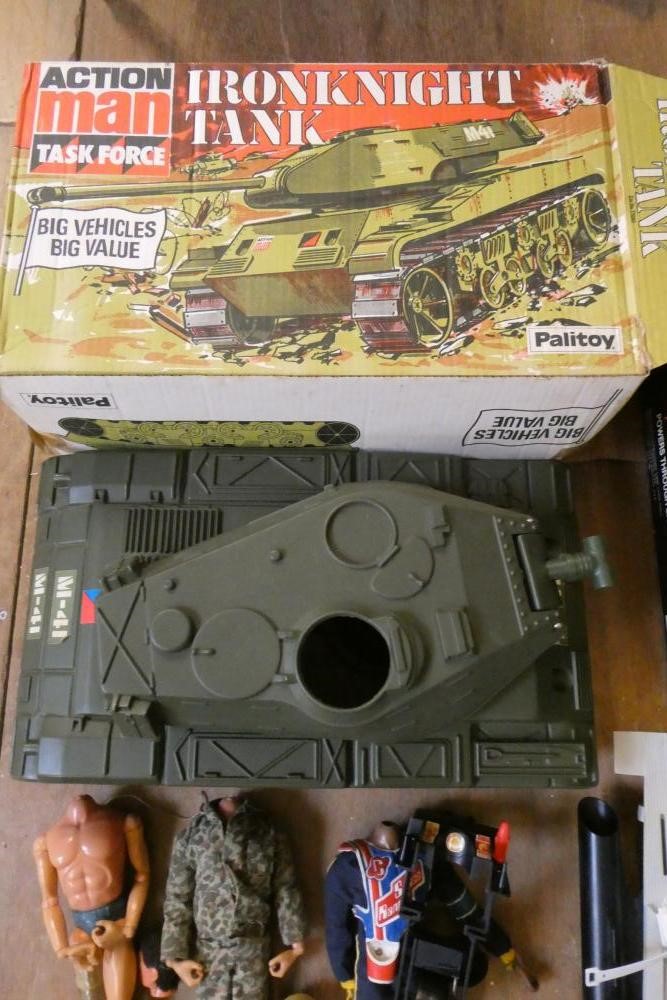 Action Man accessories and vehicles, comprising boxed Space Speeder, boxed Jeep, boxed Iron Knight Image