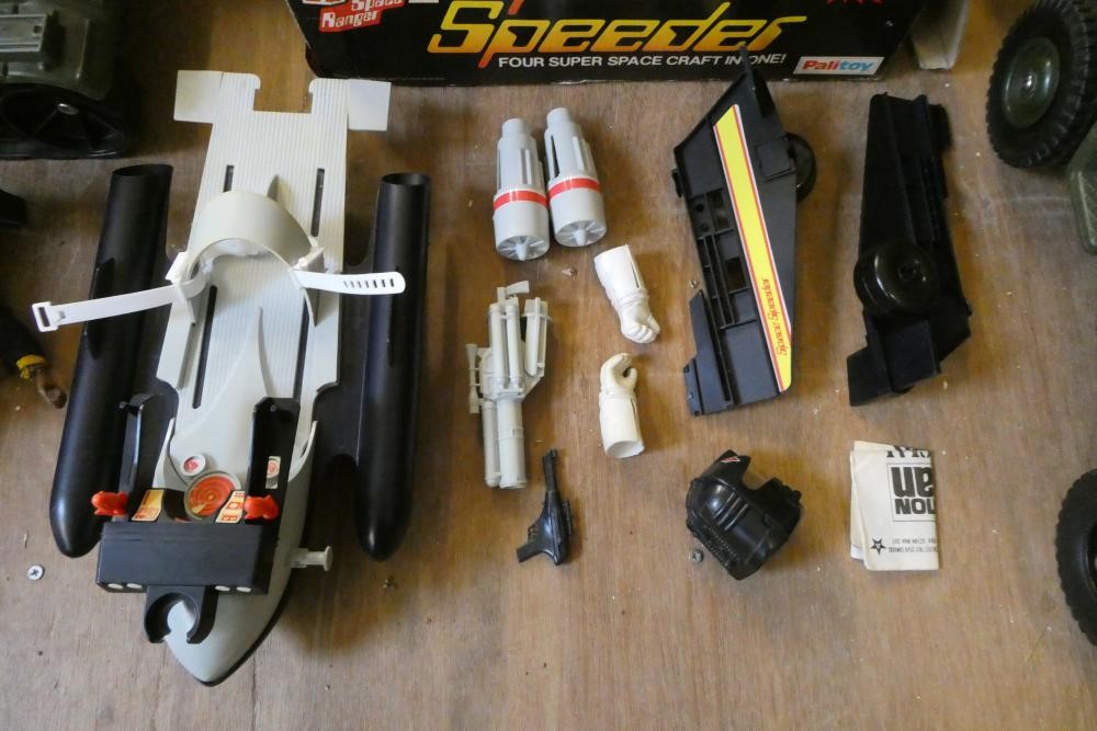 Action Man accessories and vehicles, comprising boxed Space Speeder, boxed Jeep, boxed Iron Knight Image