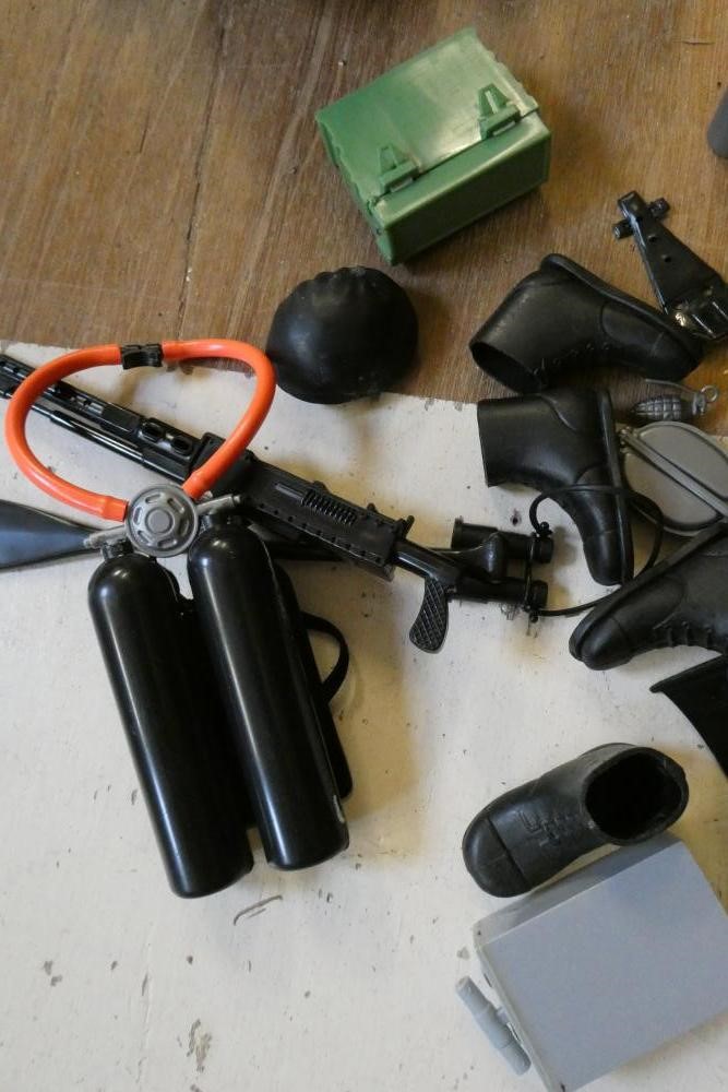 Action Man accessories and vehicles, comprising boxed Space Speeder, boxed Jeep, boxed Iron Knight Image