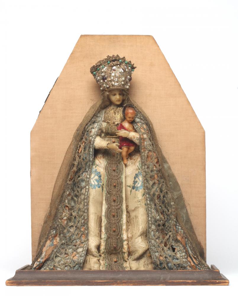A wax Virgin & Child Image