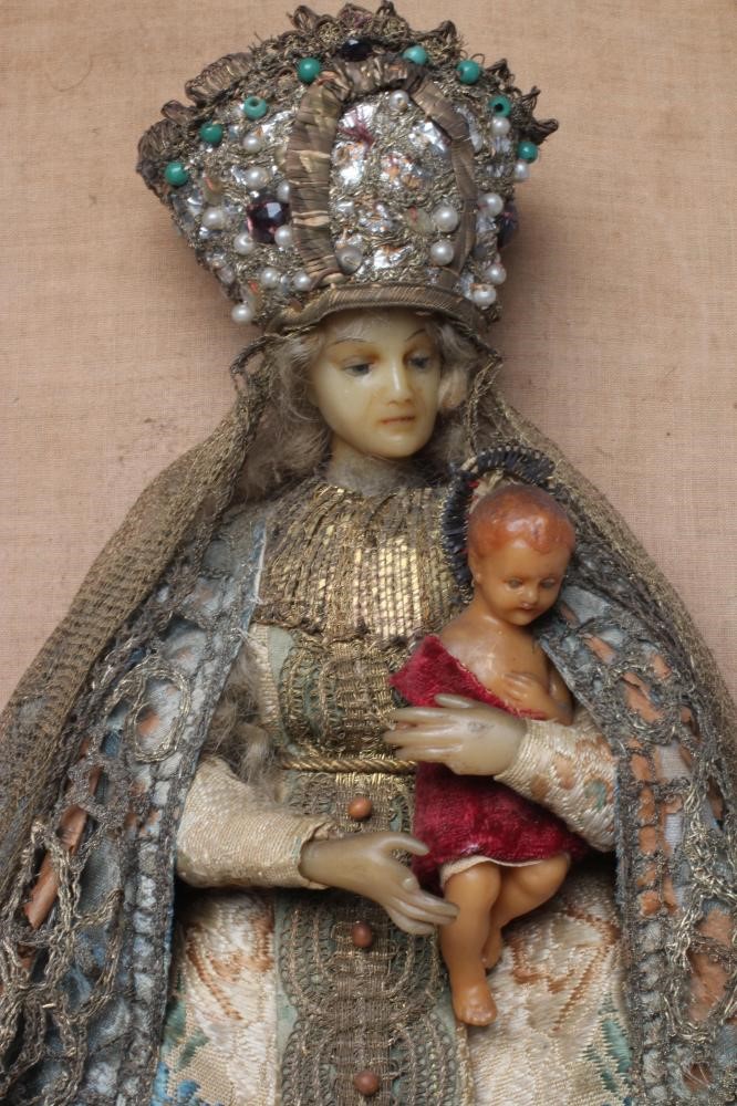A wax Virgin & Child Image