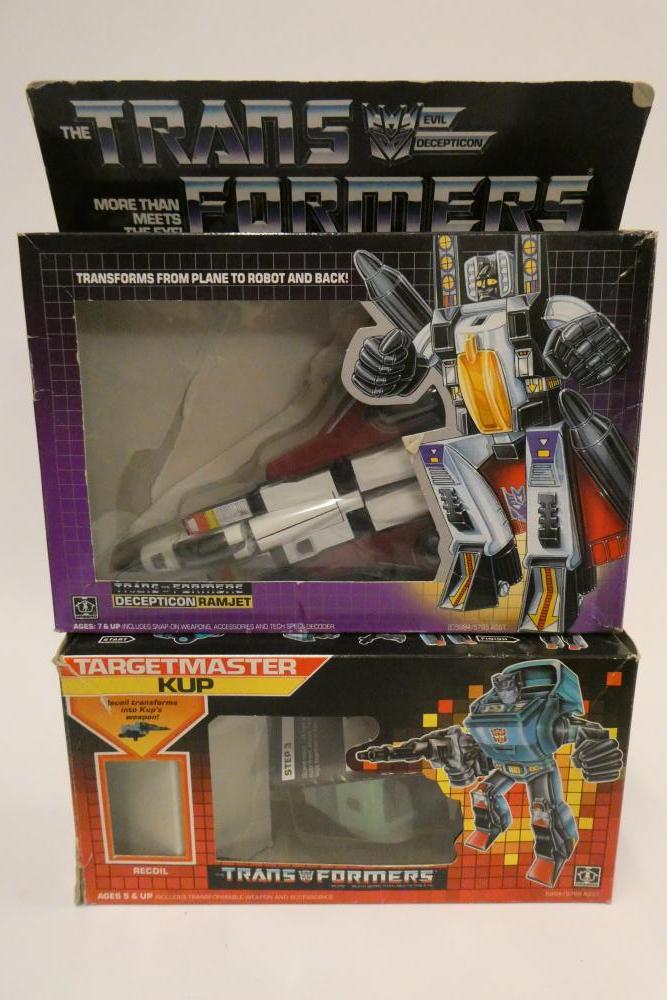 Two boxed Transformers, comprising Targetmaster Kup and Decepticon Ramjet, figures fair, box af Image