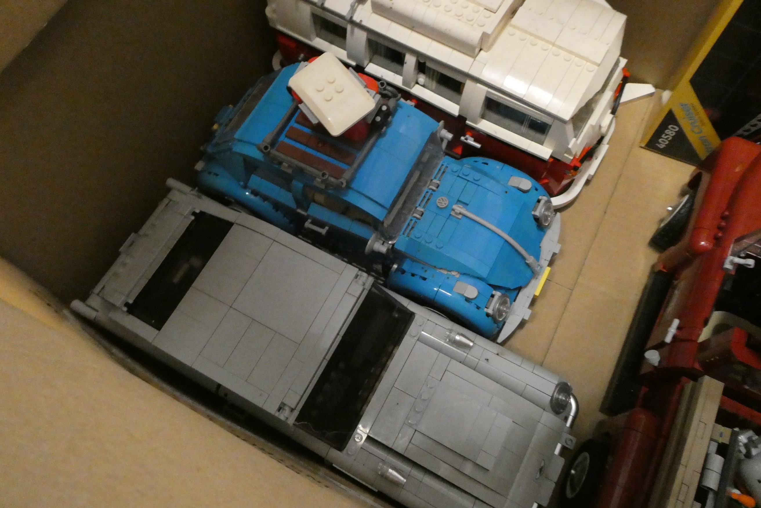 Two boxes of built Lego vehicles, together with an unopened set 40580, unchecked for completeness Image