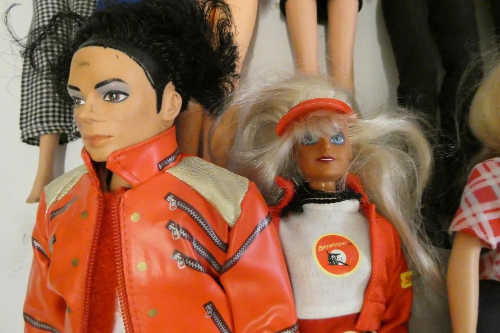 A box of Barbie accessories, Ken dolls, two Sindy dolls and Hasbro celebrity dolls etc, including a Image