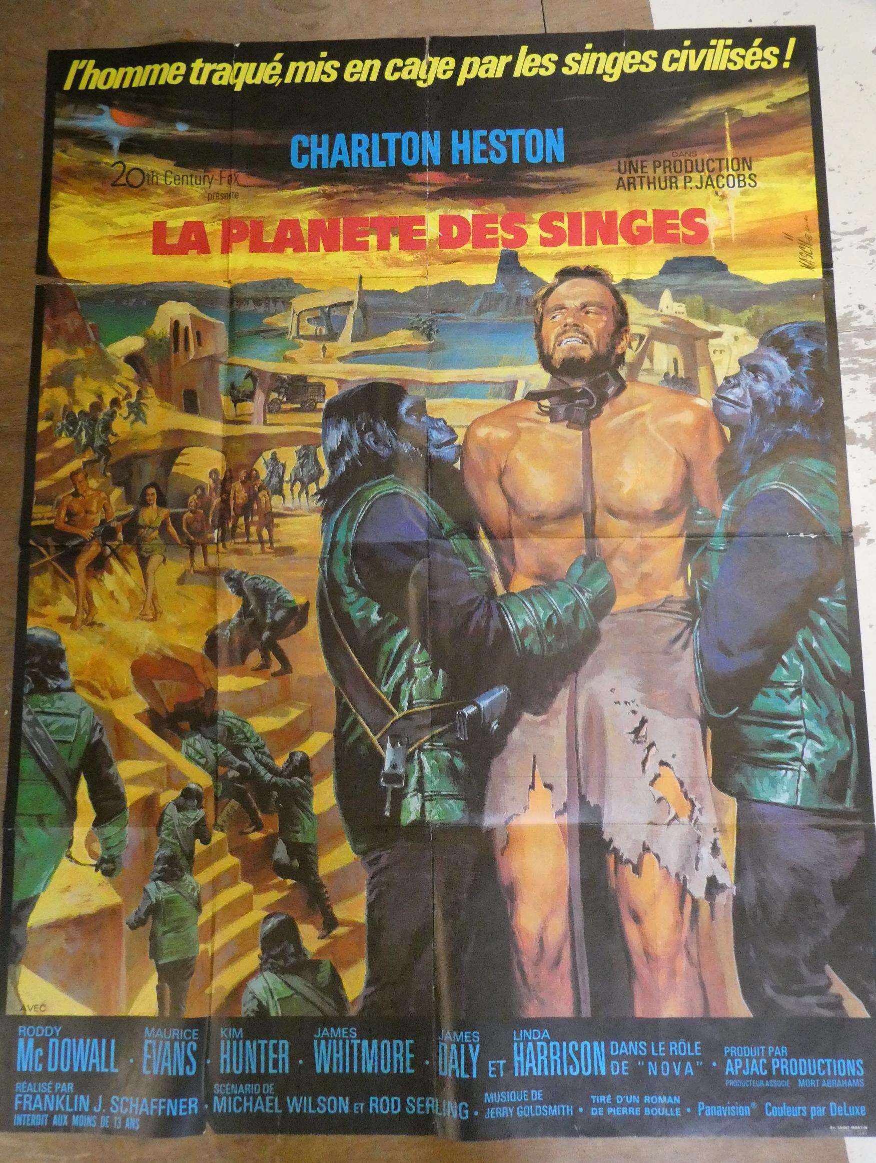 A French Planet of the Apes film poster, by Ets. Saint-Martin, 45 3/4" x 59 3/4", creased from Image