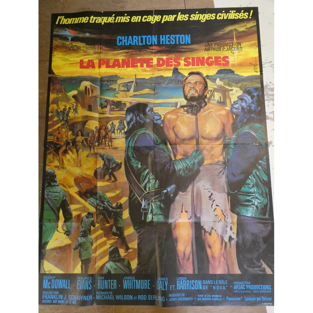 A French Planet of the Apes film poster, by Ets. Saint-Martin, 45 3/4" x 59 3/4", creased from Image
