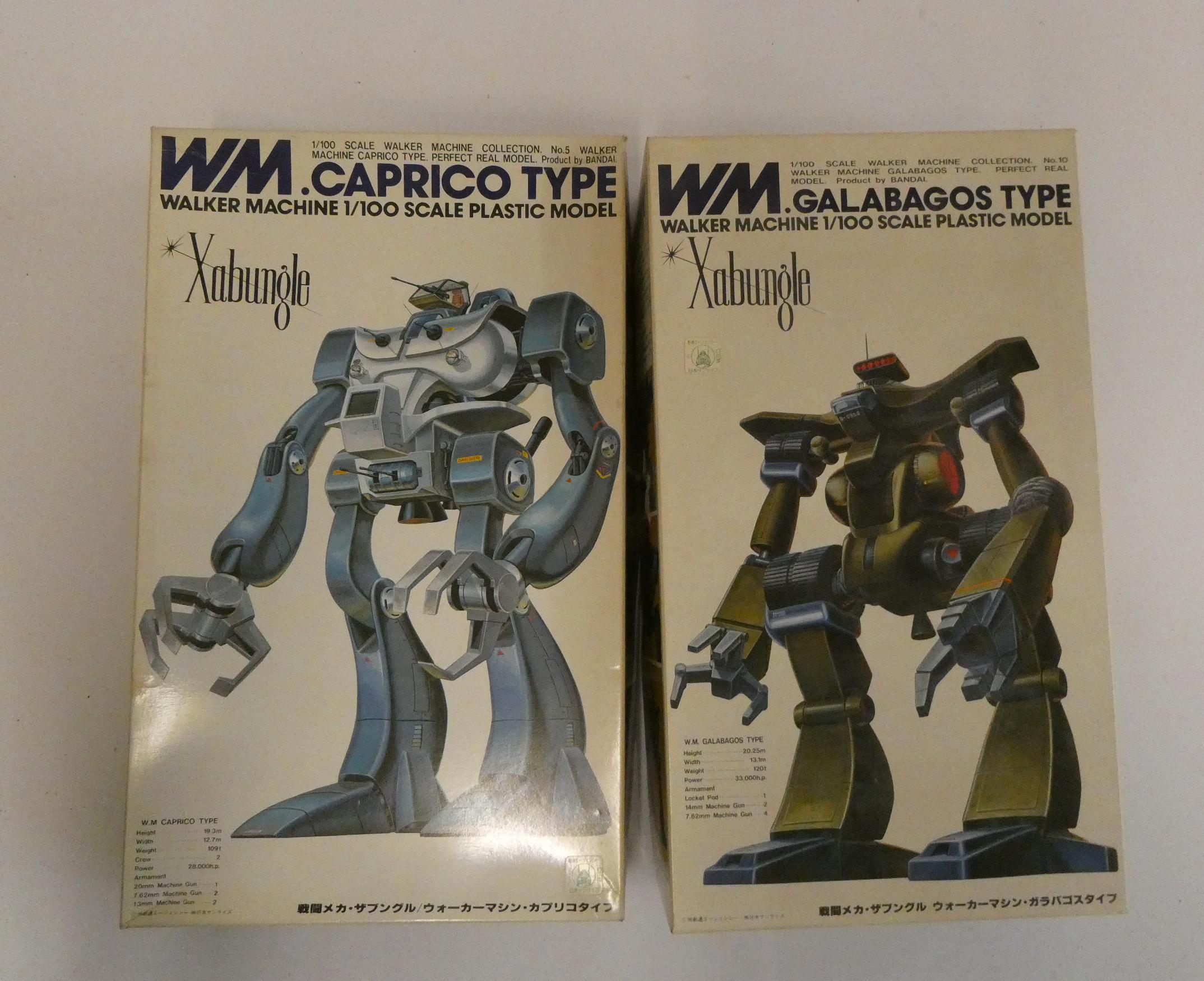 Two Bandai walking machines plastic model kits comprising Caprico Xabungle and Galabagos type, both Image