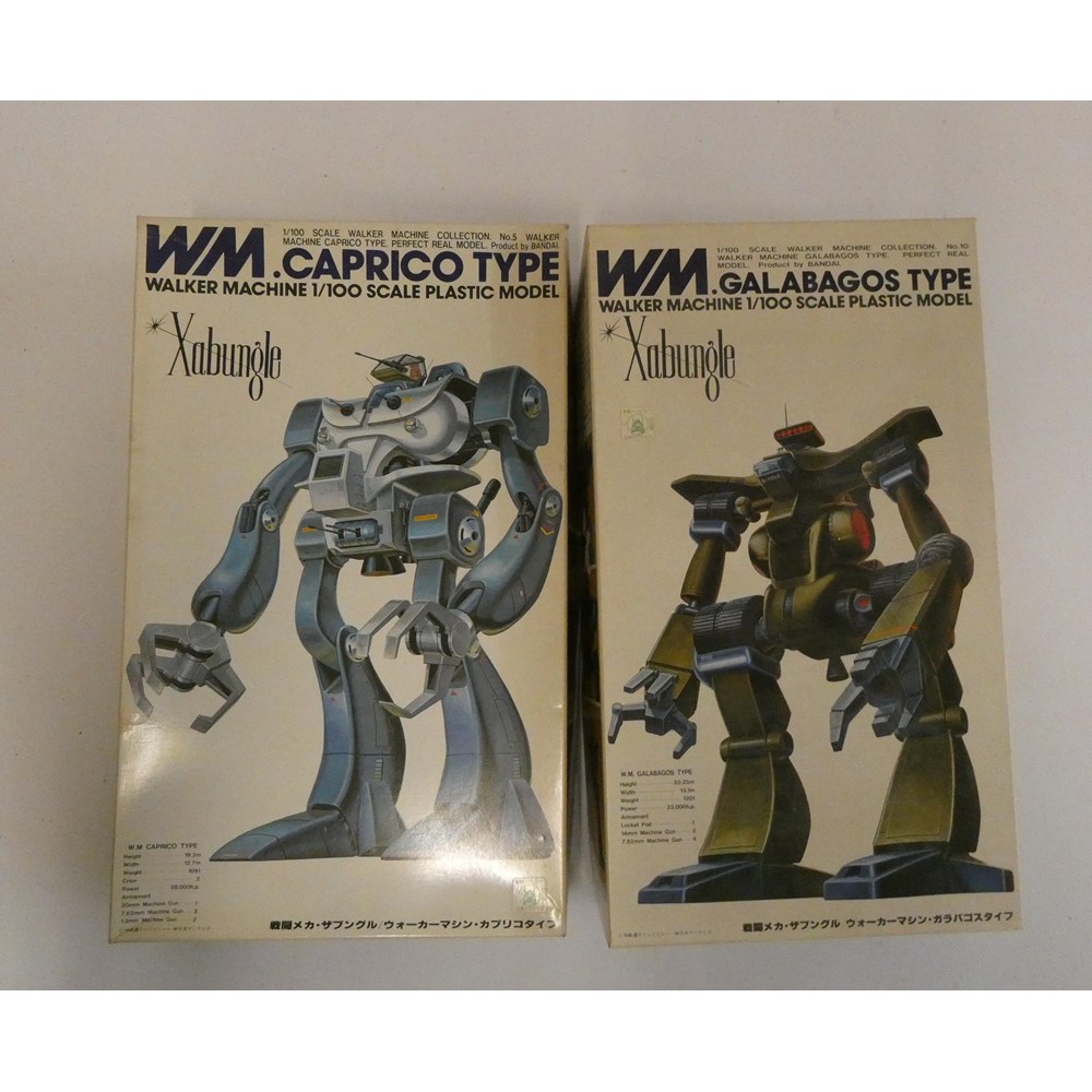 Two Bandai walking machines plastic model kits comprising Caprico Xabungle and Galabagos type, both Image