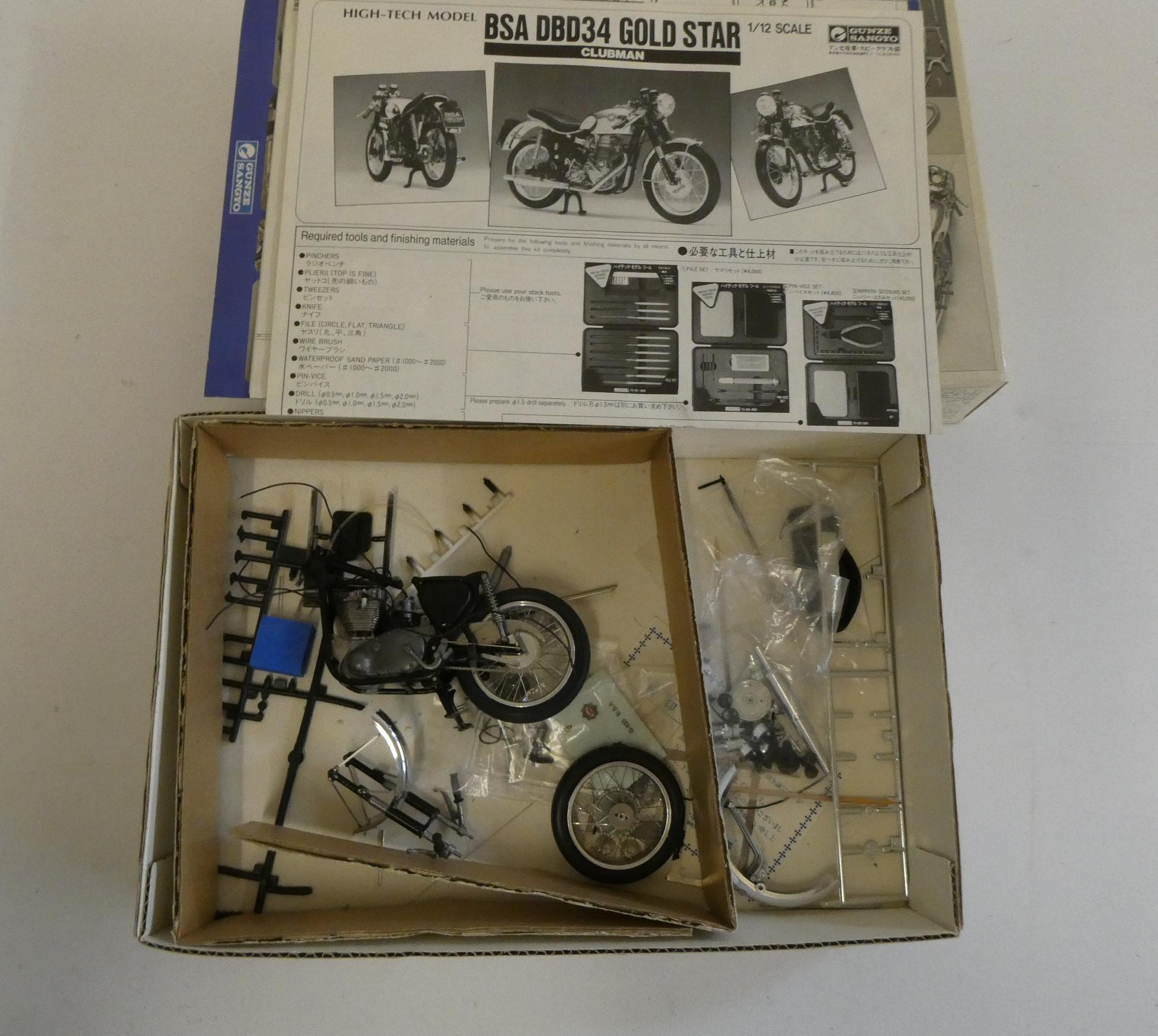 1:12 scale BSA Gold Star motorcycle kit, most items assembled, possibly incomplete, fair Image