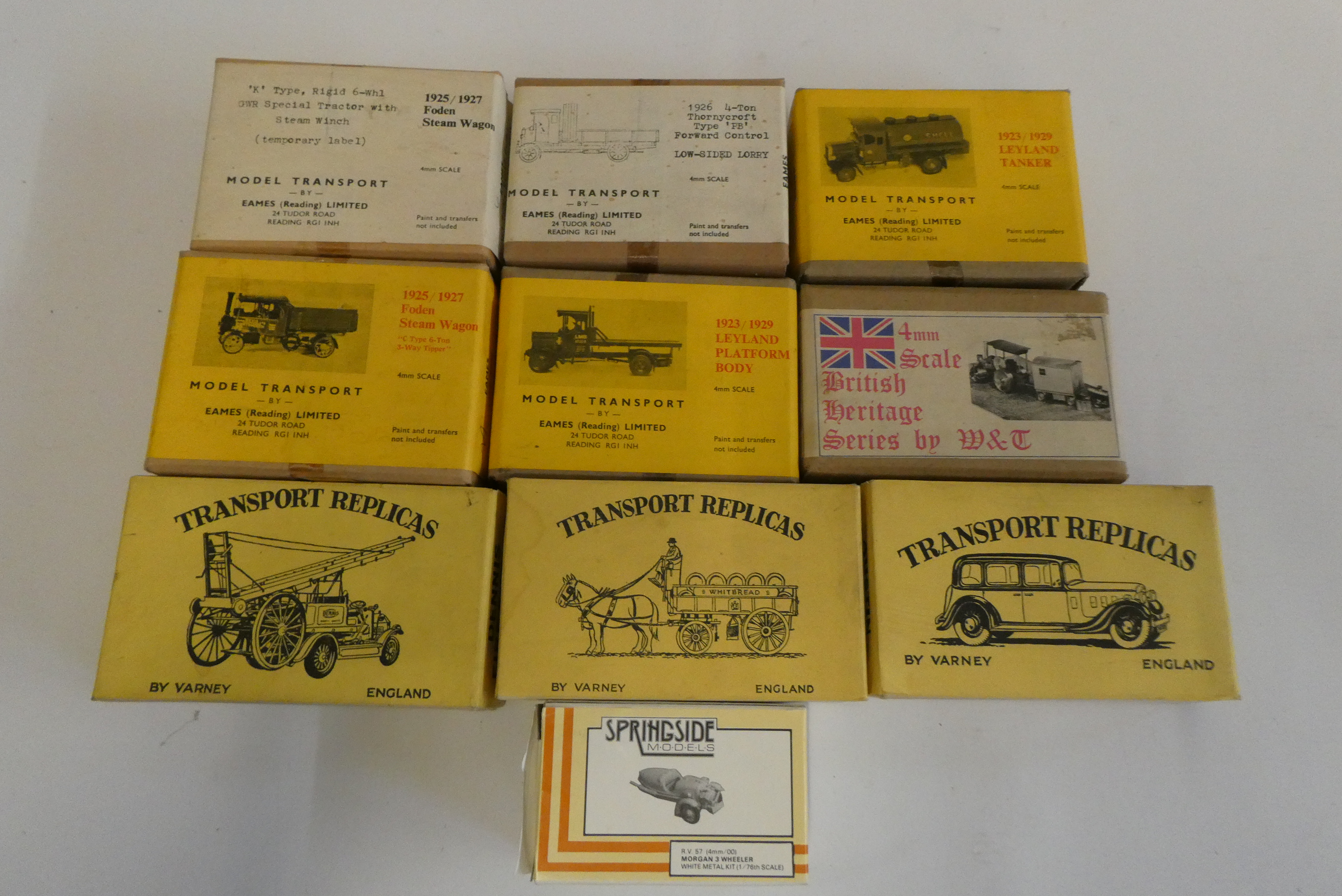 Eleven White Metal 1:72 4mm scale transport kit by Eames and others comprising Steamroller and Image