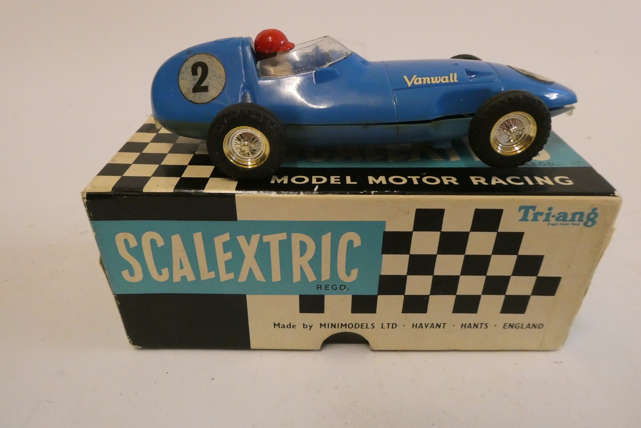 Early Scalextric model motor racing Vanwall Race car finished in blue, boxed, good+ Image