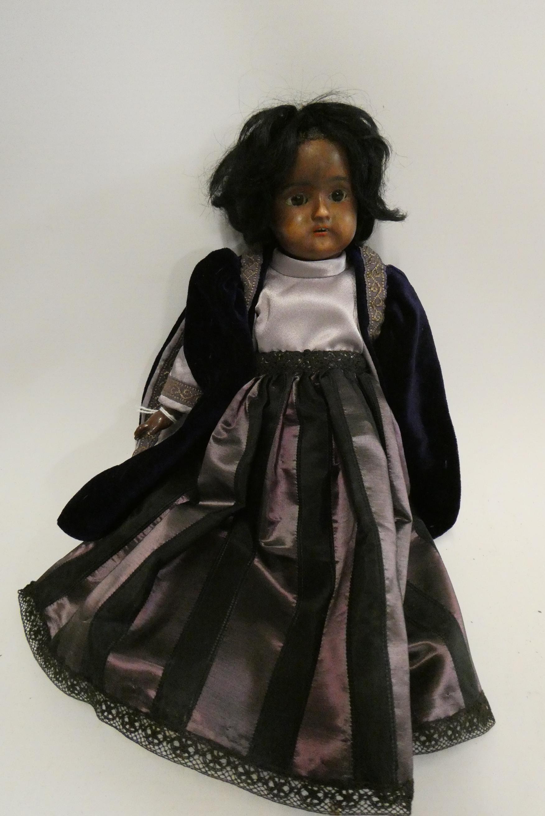 A Heinrich Handwerck (Halbig) bisque socket head doll, with brown glass fixed eyes, open mouth, Image