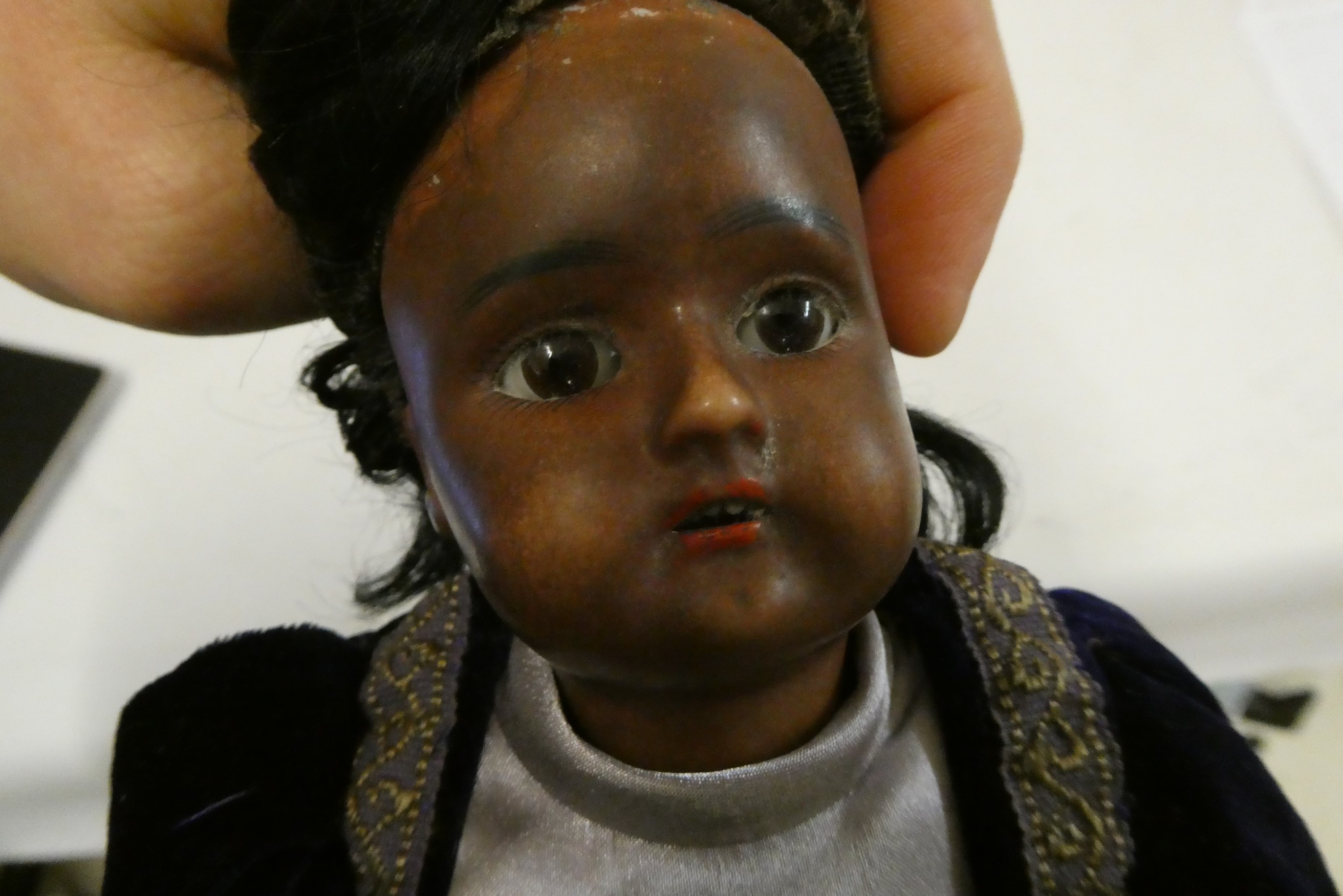 A Heinrich Handwerck (Halbig) bisque socket head doll, with brown glass fixed eyes, open mouth, Image