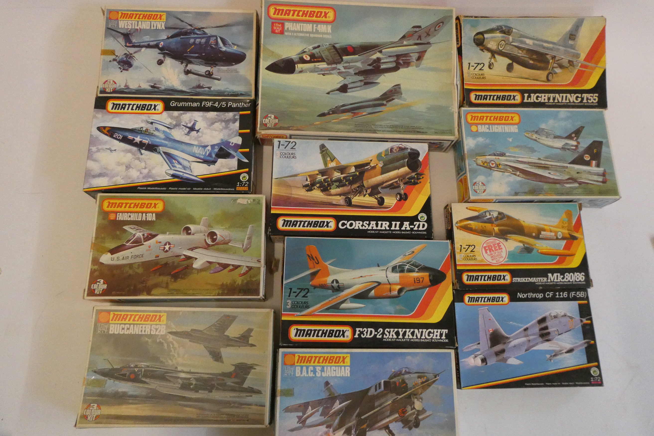 Twenty 1/72nd scale model aircraft kits by Matchbox, most models of Postwar jet aircraft and Image