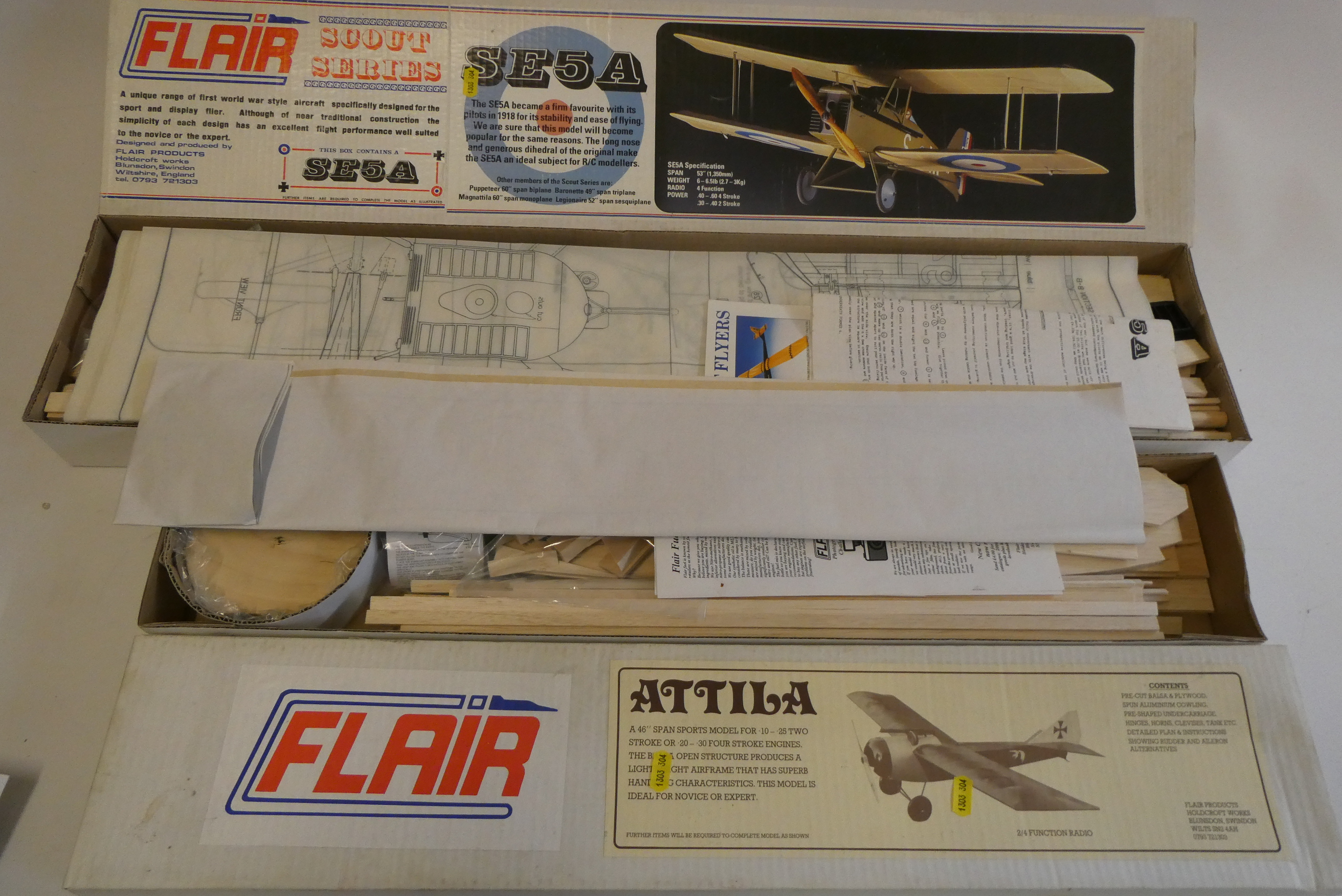 Two Flare radio-controlled Balsa wood aircraft kits comprising Attila German type World War one Image