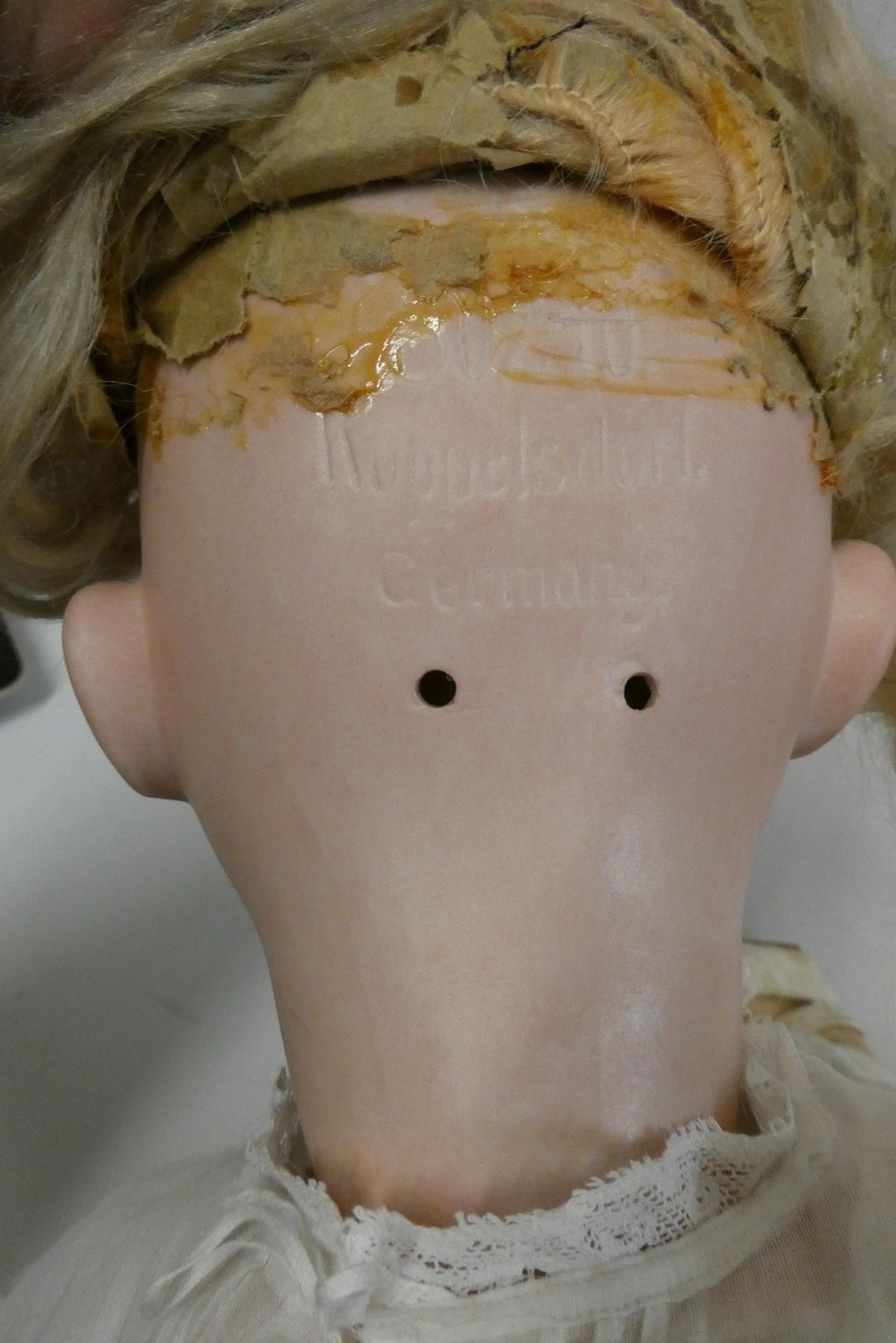 A Heubach Koppelsdorf bisque socket head doll, with blue glass sleeping eyes, open mouth, teeth, Image