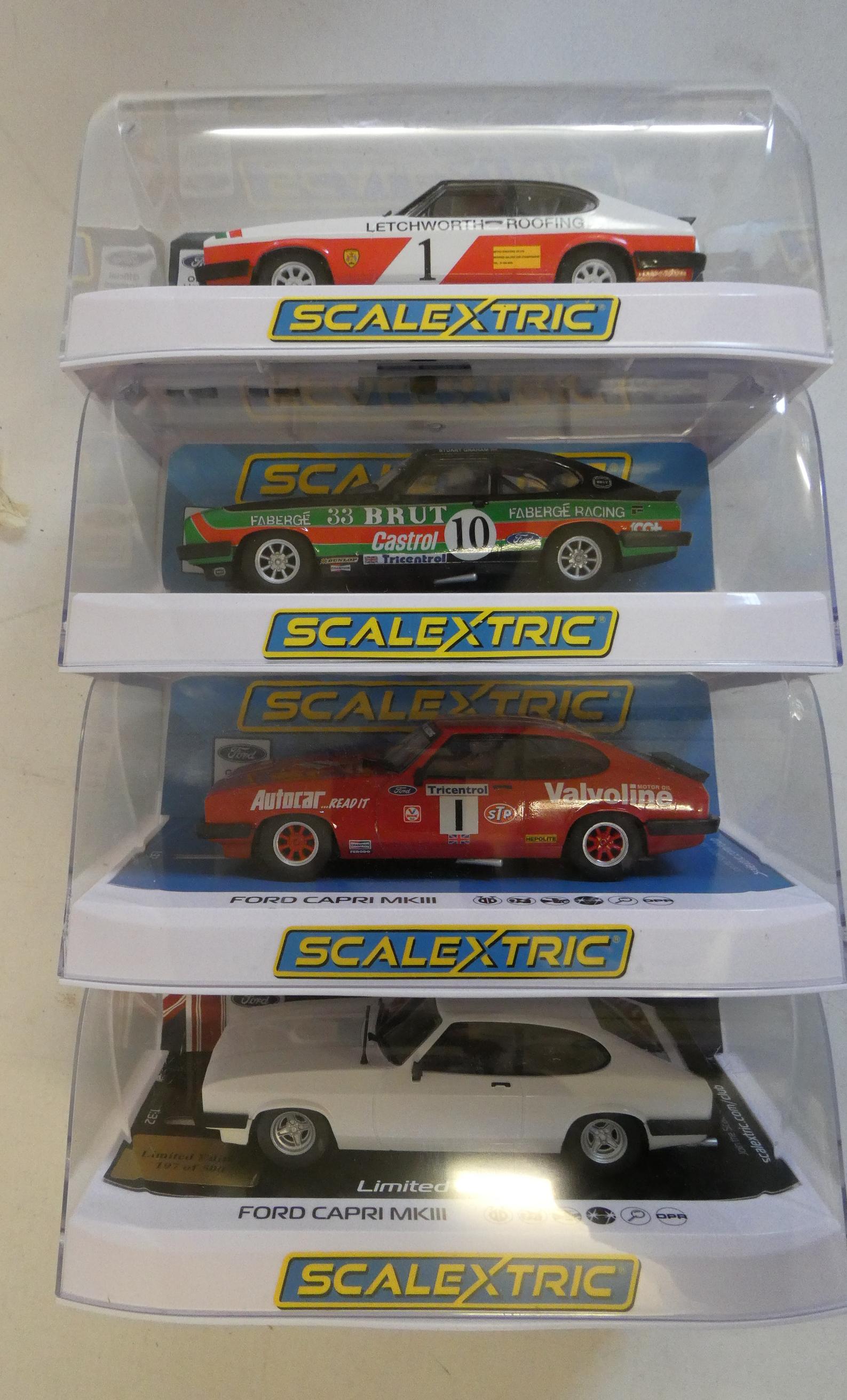 Four Scalextric Ford Capri Mk3's, all items boxed Image